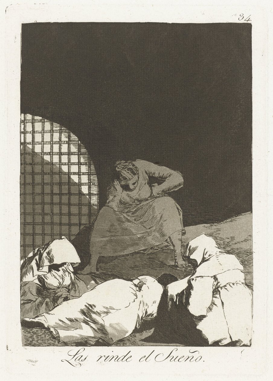 Door slaap overvalley Drømmen gengiver dem (titel på objekt) Los Caprichos (serietitel) af Francisco de Goya