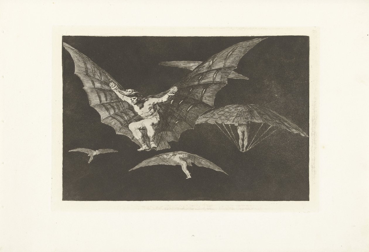En måde at flyve på Mono de volar Los Disparates (The follies) (serietitel) Los Proverbios (Ordsprogene) (serietitel) af Francisco de Goya