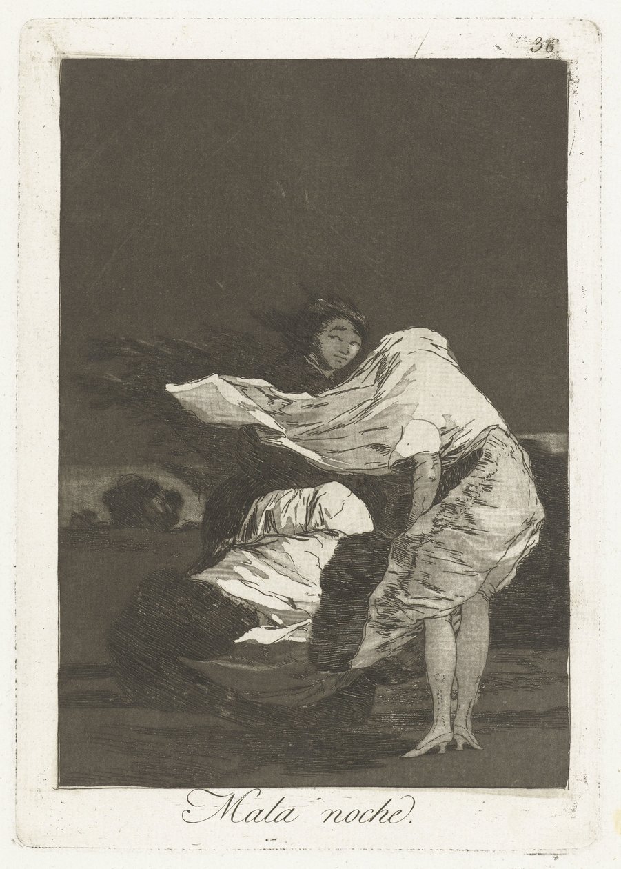 en dårlig nat Mala noche (titel på objekt) Los Caprichos (serietitel) af Francisco de Goya