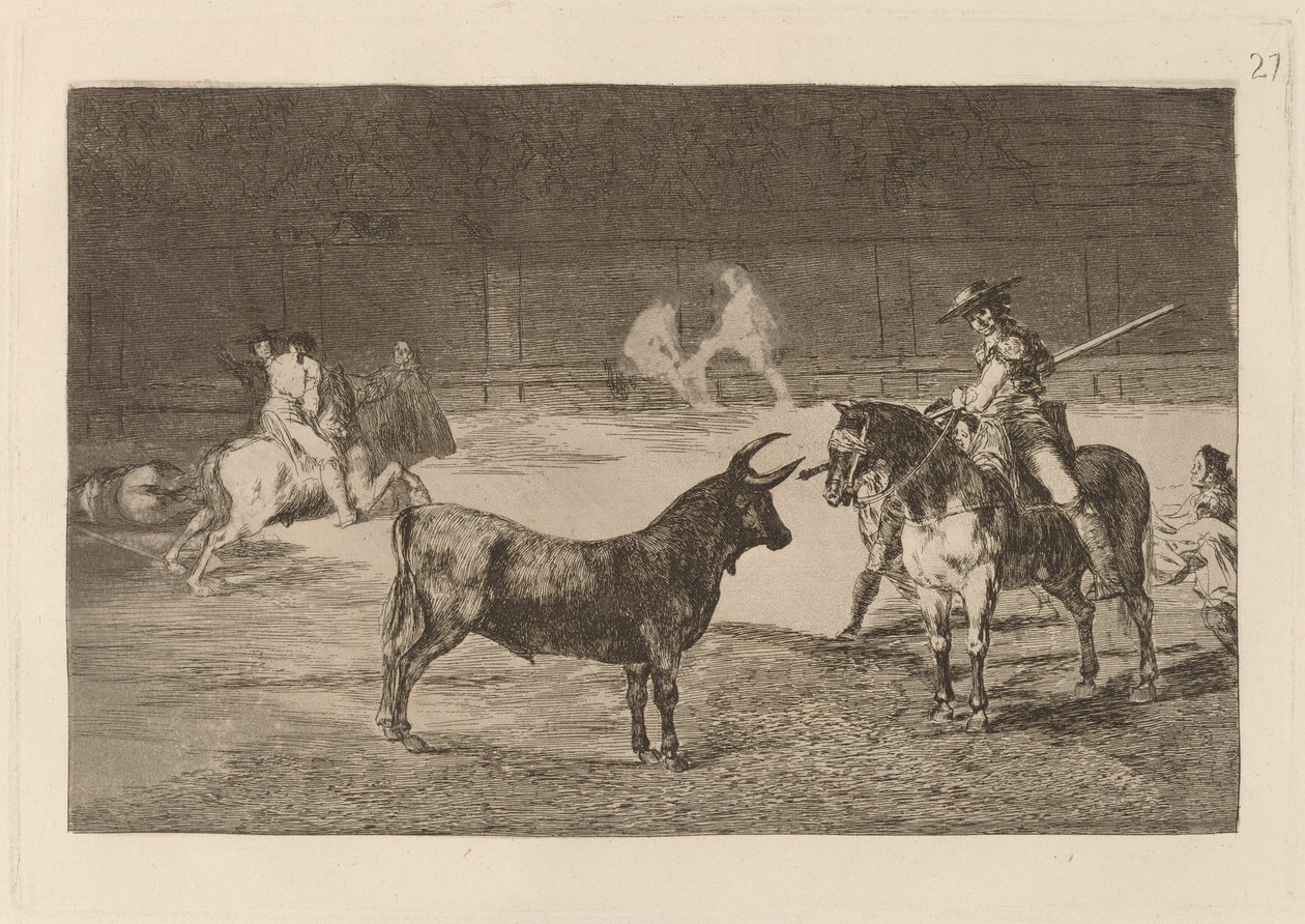 Den berømte Fernando del Toro, barilarguero, tvinger udyret med sin stang (Den berømte Picador, Fernando del Toro, trækker det voldsomme udyr videre med sin piké) af Francisco de Goya