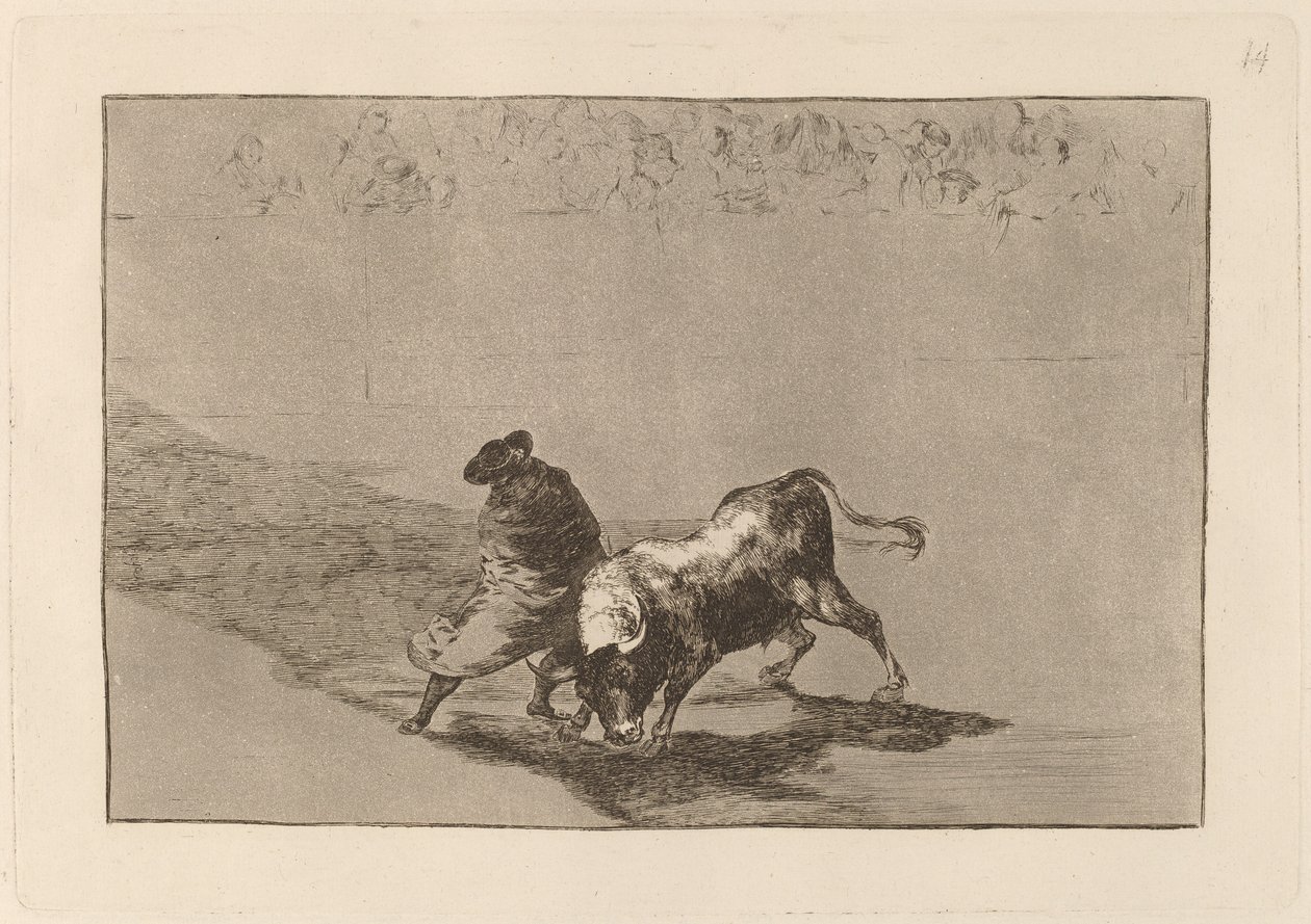 Den meget dygtige elev af False, pakket ind i sin kappe, tricker tyren med legemets spil af Francisco de Goya