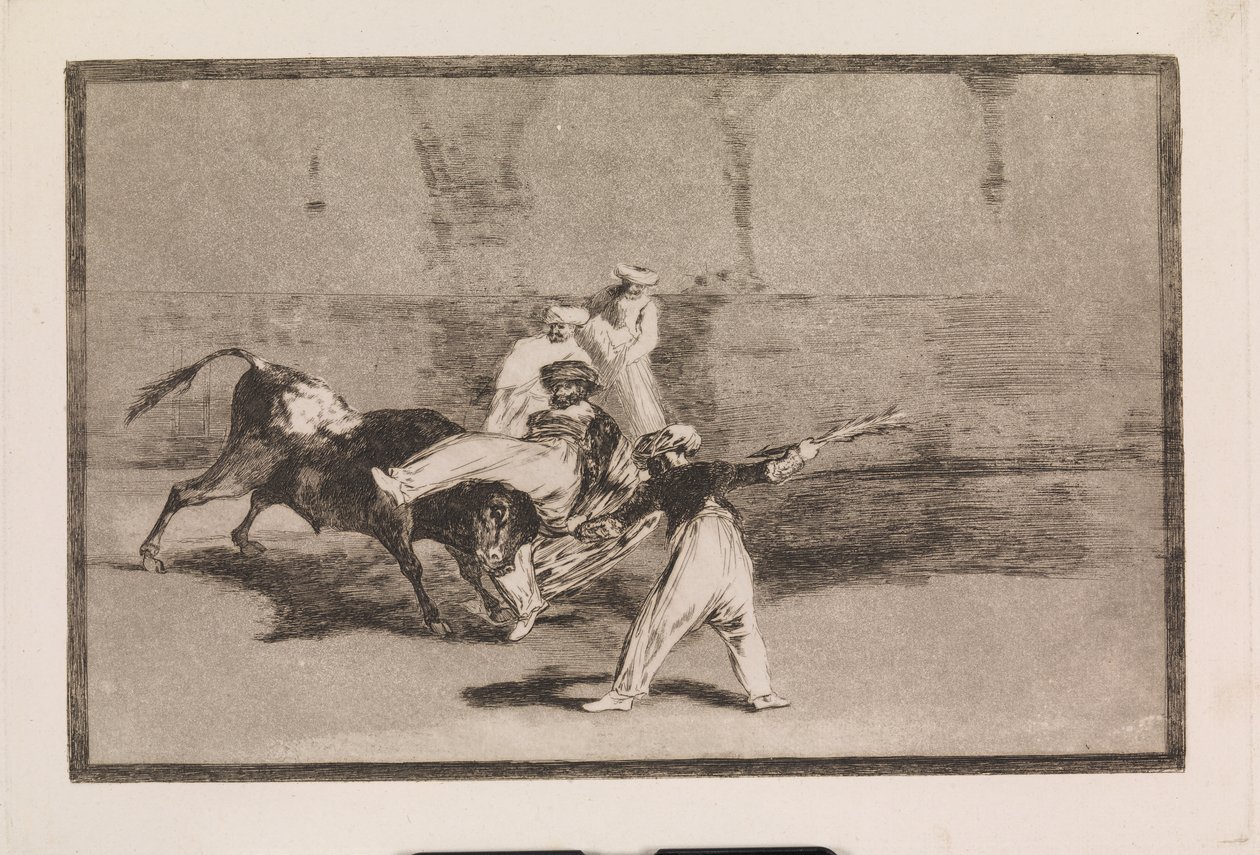 En maurer fanget af tyren i arenaen af Francisco de Goya