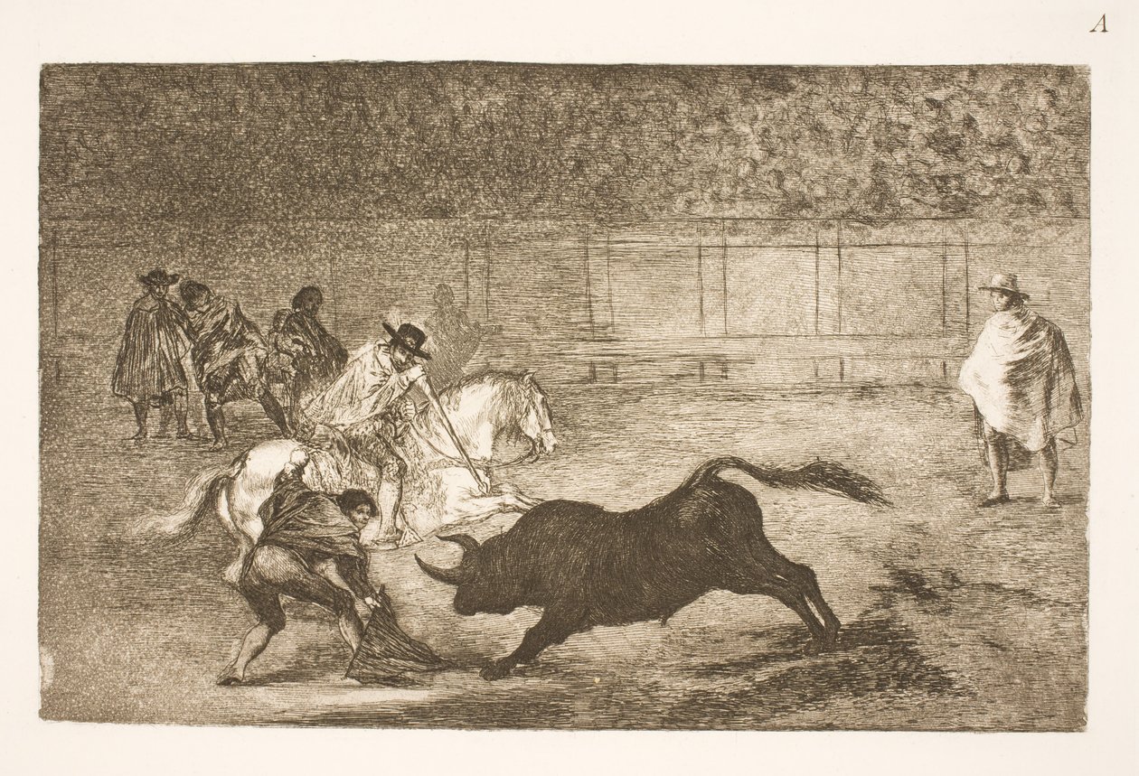 En spansk rytter knækker korte spyd med hjælp fra sine sekundanter af Francisco de Goya