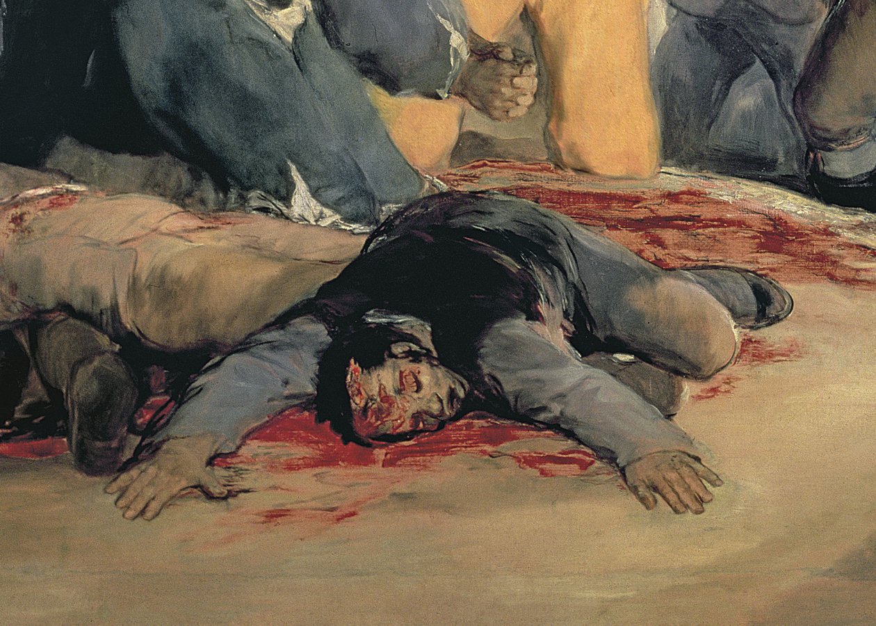 Henrettelse af forsvarerne af Madrid, 3. maj 1808, 1814 olie på lærred detalje af 507 af Francisco de Goya