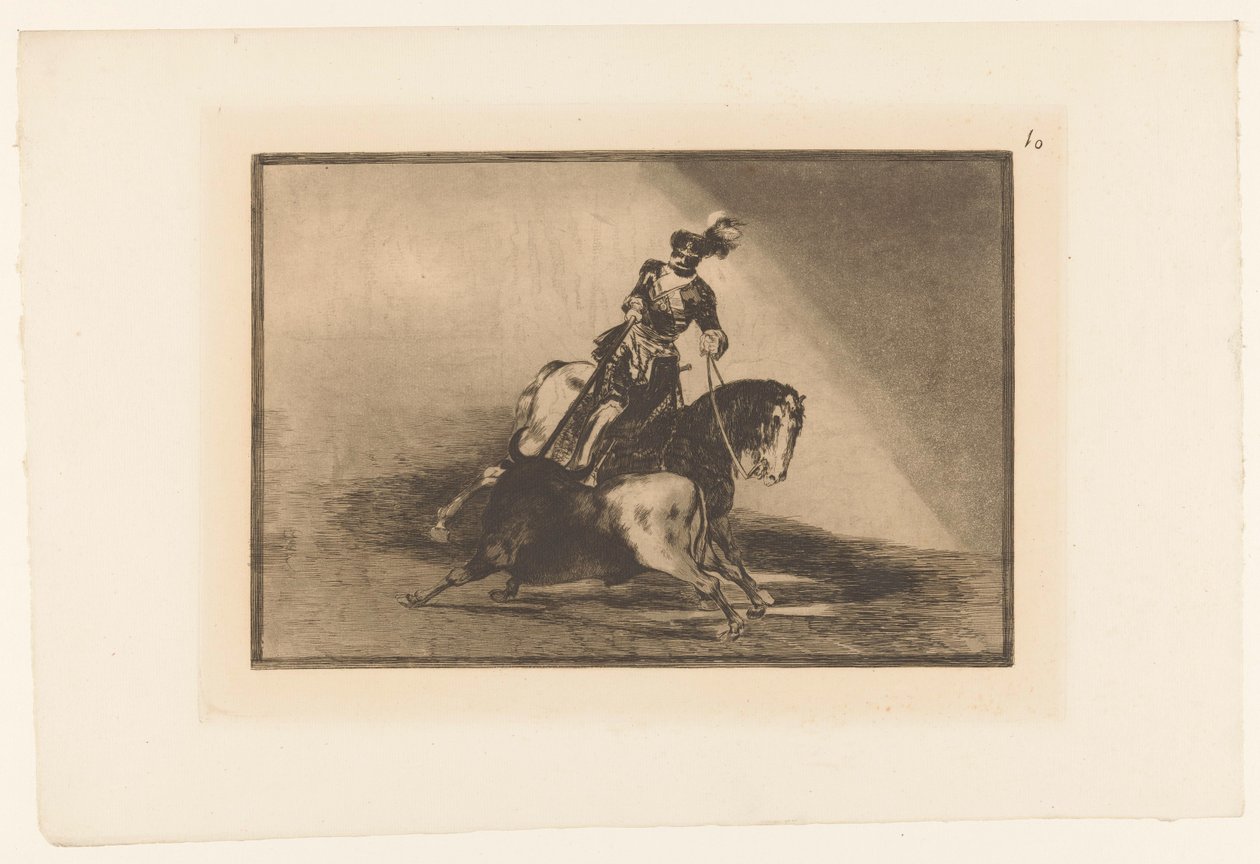 Kejser Karl V kæmper mod en tyr Carlos V. lanceando toro en la plaza de Valladolid Tyrefægtning (serietitel) La Taureaumachie (serietitel) La Tauromaquia (serietitel) af Francisco de Goya