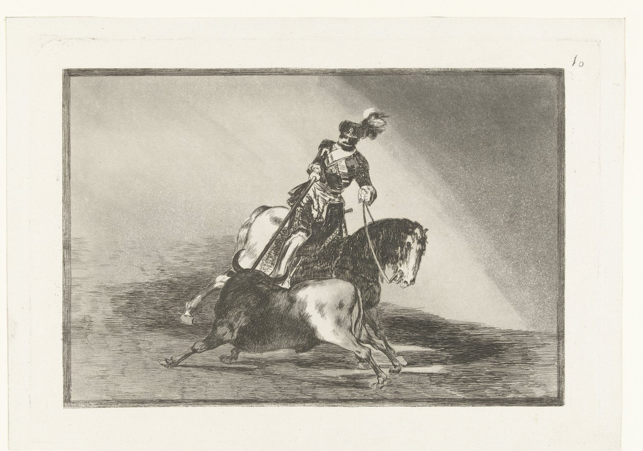 Kejser Karl V kæmper mod en tyr Carlos V. lanceando un toro en la plaza de Valladolid Tyrefægtning (serietitel) La Tauromaquia (serietitel) af Francisco de Goya