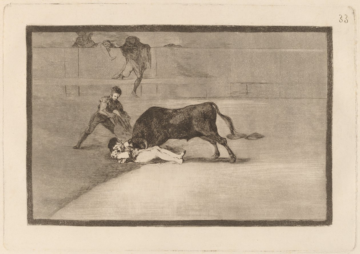 Pepe Illos uheldige død på Plaza de Madrid (Pepe Illos uheldige død i ringen i Madrid) af Francisco de Goya
