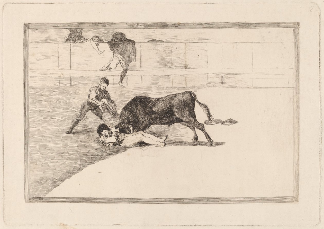 Pepe Illos uheldige død på Plaza de Madrid (Pepe Illos uheldige død i ringen i Madrid) af Francisco de Goya