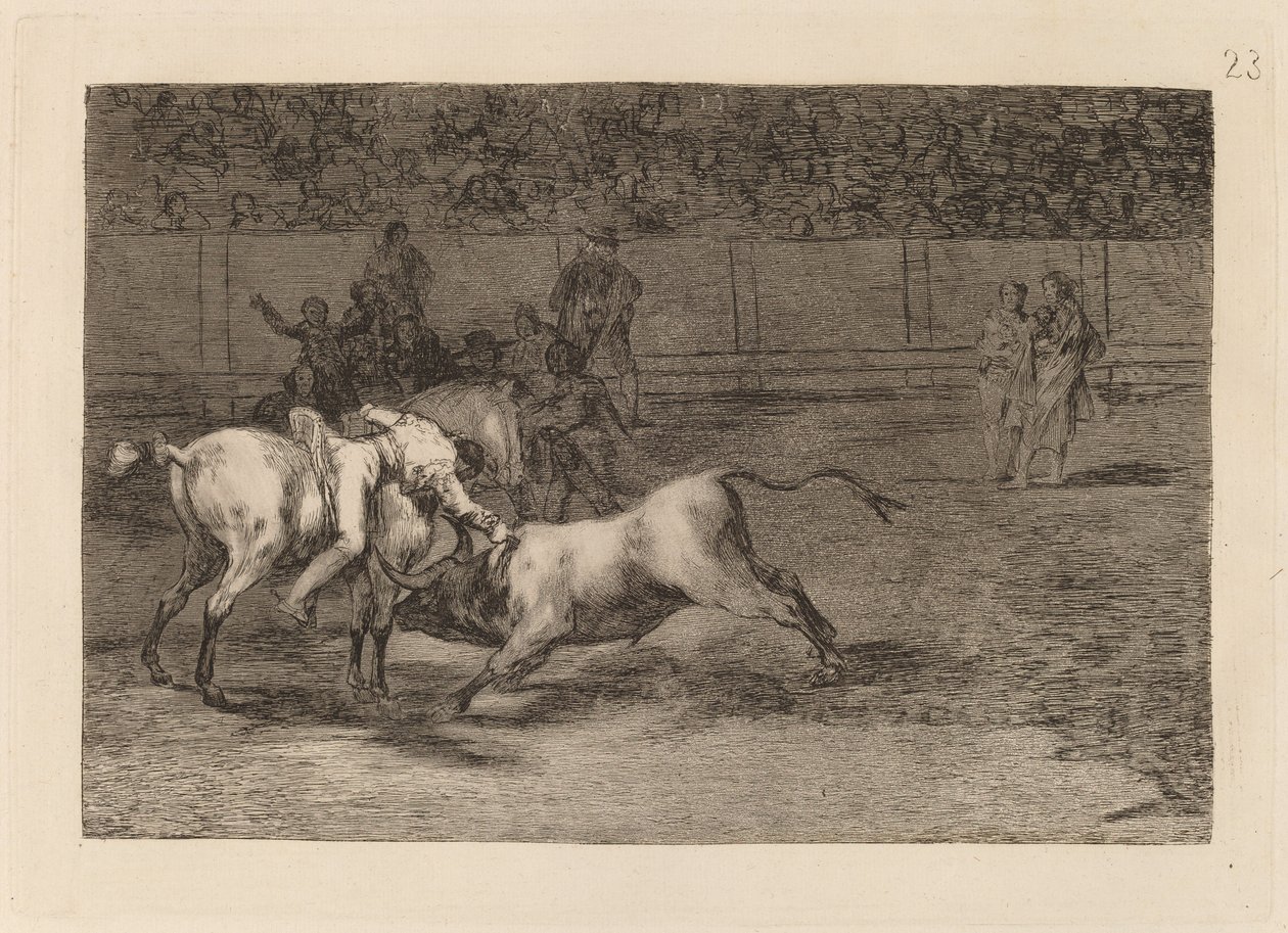 Mariano Ceballos, alias indianeren, dræber tyren fra sin hest (Mariano Ceballos, Alias ​​​​indianeren, dræber tyren fra sin hest) af Francisco de Goya