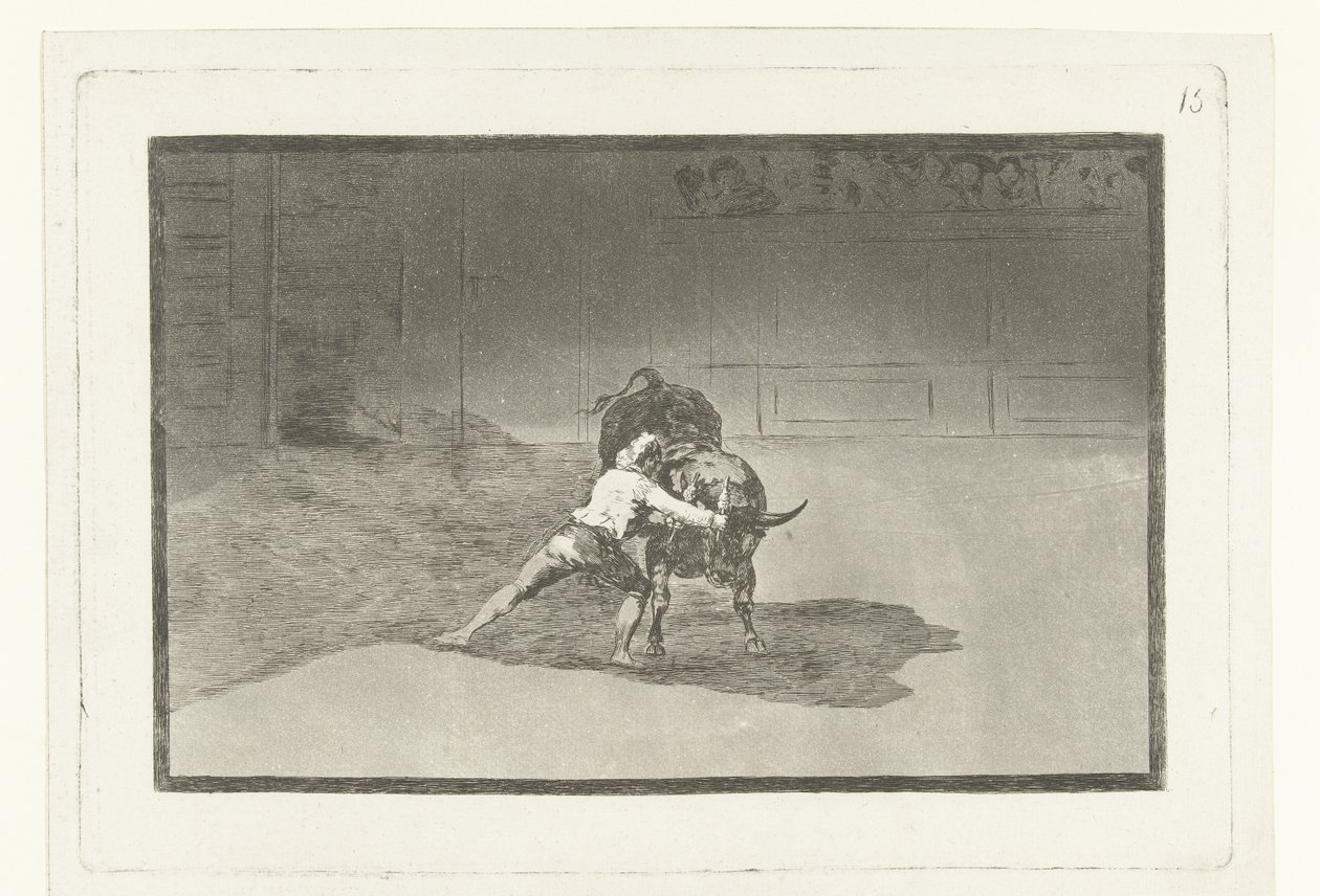 Martincho in gevecht met een stier Den berømte Martincho sætter banderillas til pause Stierenvechten (serietitel) Tyrefægtning (serietitel) af Francisco de Goya