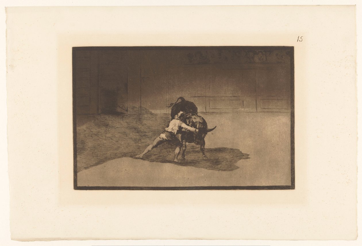 Martincho in gevecht met een stier Den berømte Martincho sætter banderillas til pause Stierengevechten (serietitel) La Taureamachie (serietitel) Tyrefægtning (serietitel) af Francisco de Goya
