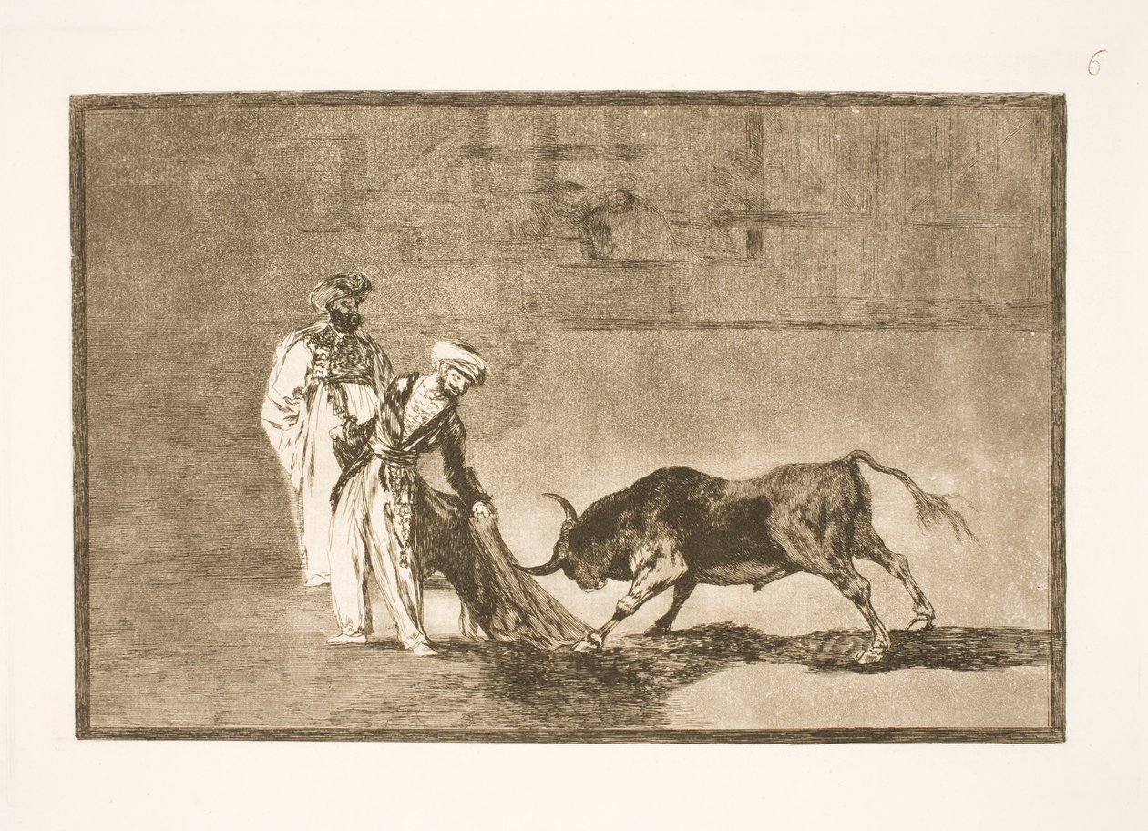 Maurerne udfører et andet trick i arenaen og lokker tyrene til sig med deres burnusser af Francisco de Goya
