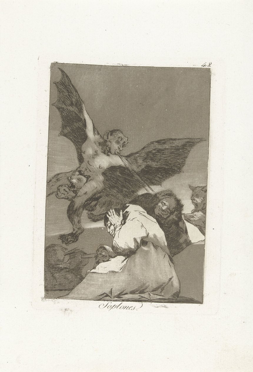 Overblazere Soplones (titel på objekt) Los Caprichos (serietitel) af Francisco de Goya