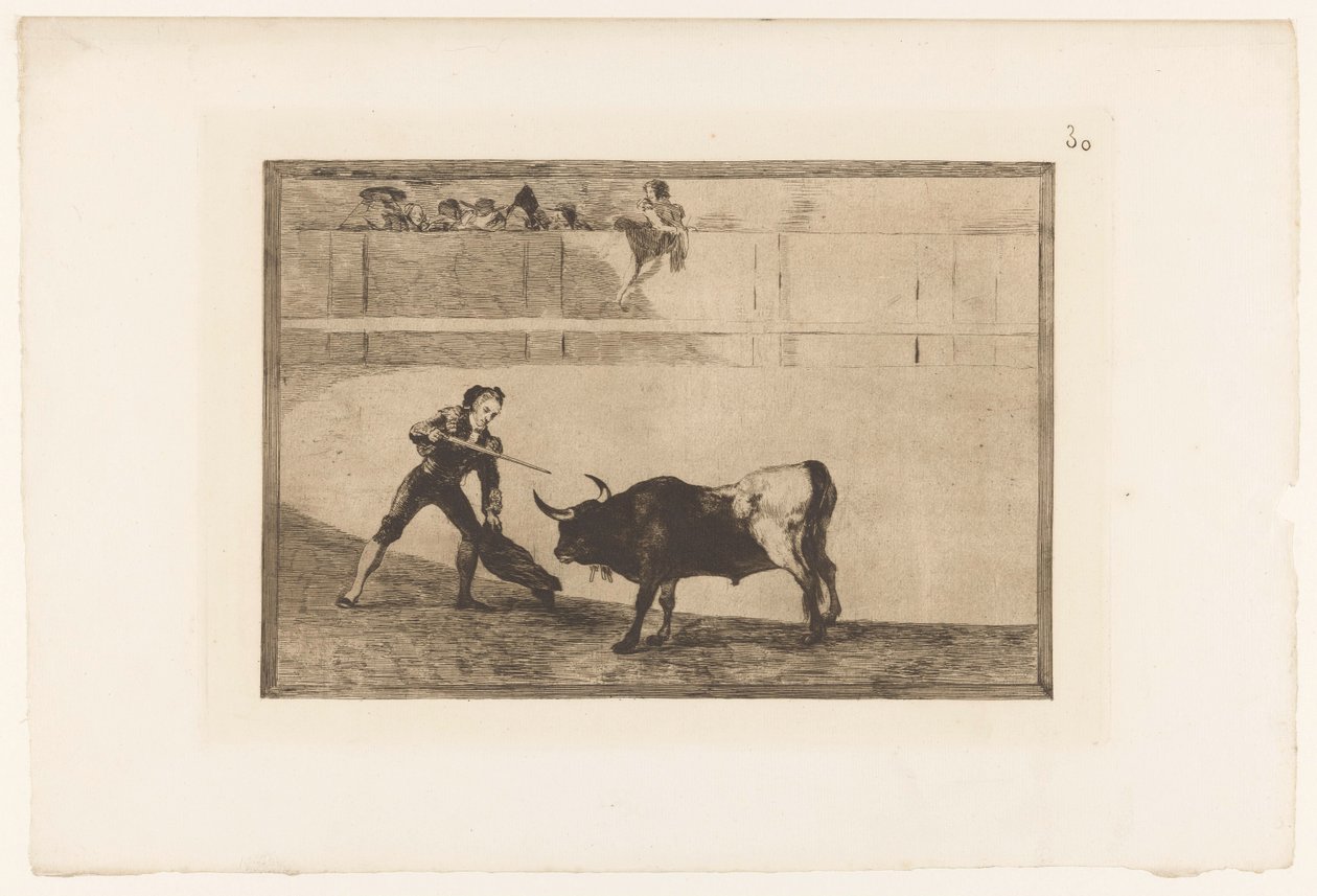 Pedro Romera Martínez doodt en stier Pedro Romero dræber en stående tyr Stierengevechten (serietitel) La Taureamachie (serietitel) Tyrefægtning (serietitel) af Francisco de Goya