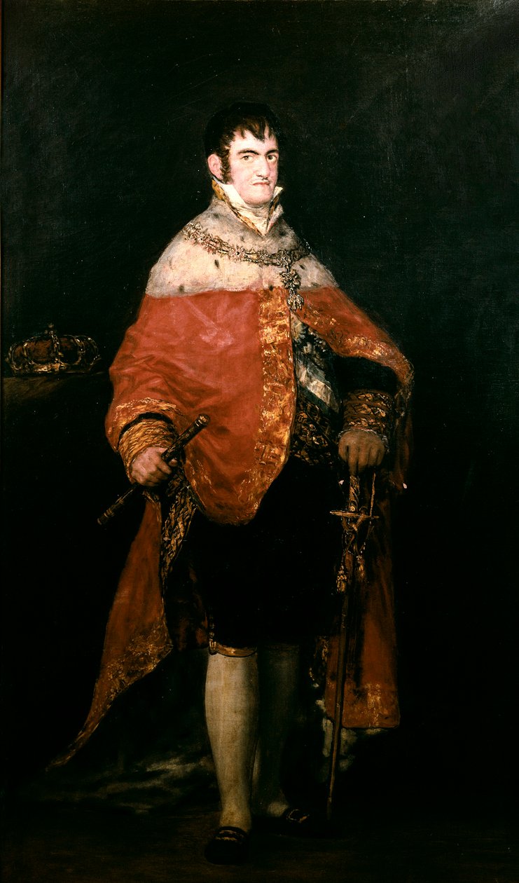 Portræt af kongen af Spanien, Ferdinand VII (1784-1833) med sin kongekappe af Francisco de Goya