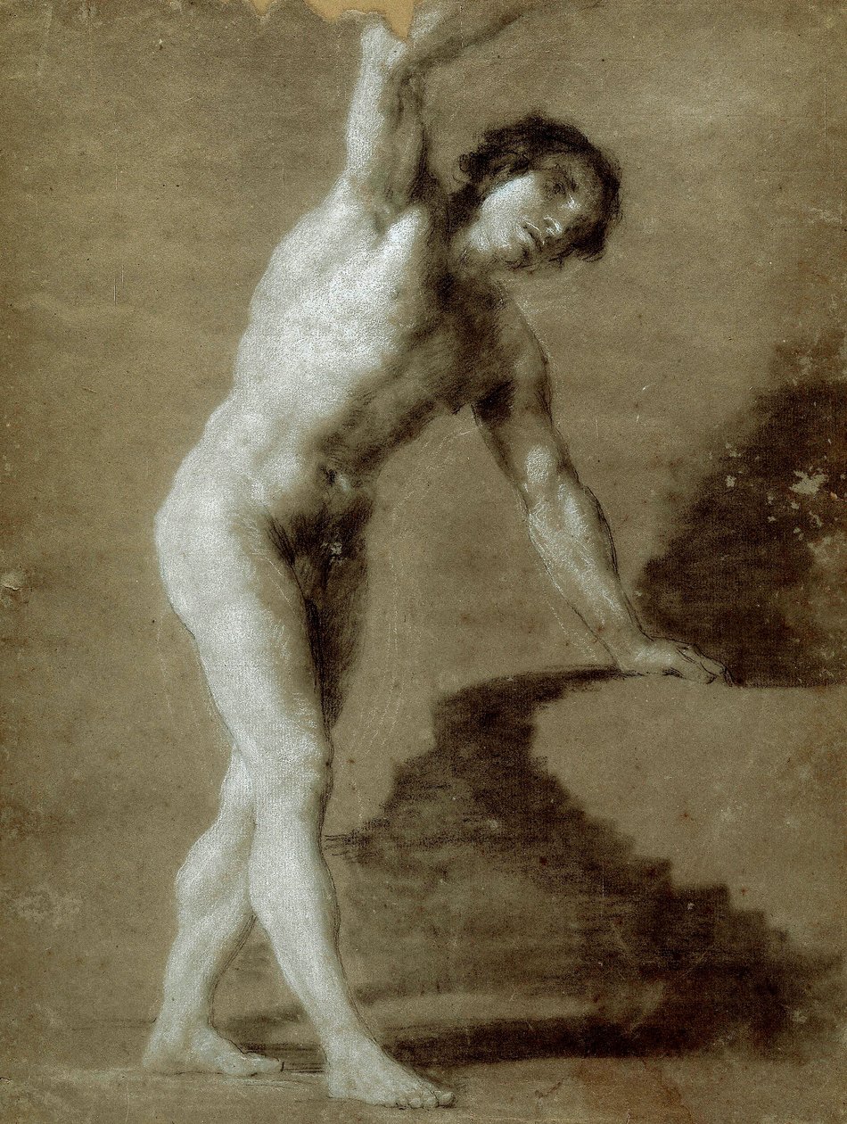 Tegneskolen, ca. 1790 (kultegning på gråt papir) af Francisco de Goya