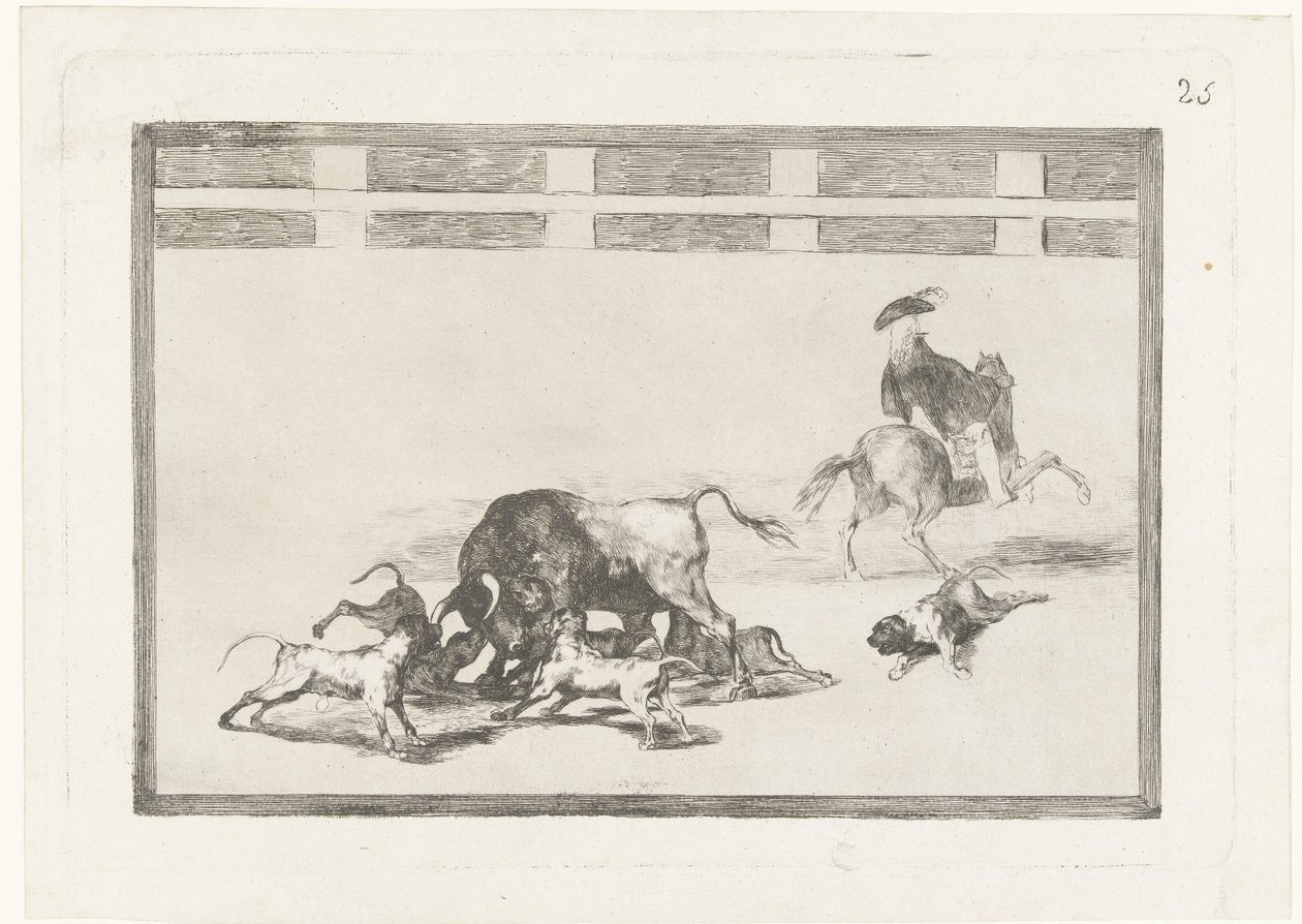 Tyr angrebet af hunde Echan perros al toro La Tauromaquia (serietitel) Tyrefægtning (serietitel) af Francisco de Goya