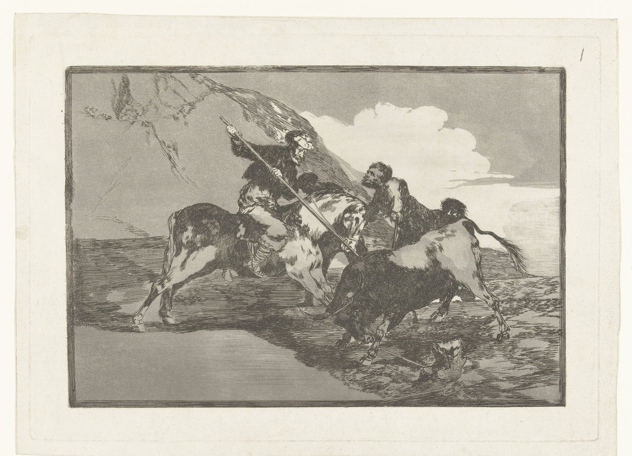 Stierenjacht te paard Hvordan de gamle spaniere jagede tyrene til hest i marken Stierenvechten (serietitel) Tyrefægtning (serietitel) af Francisco de Goya