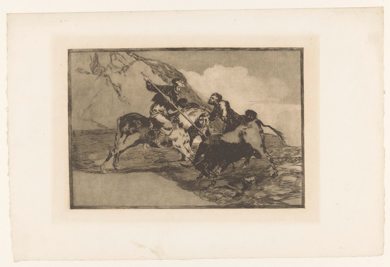 Stierenjacht te paard Hvordan de gamle spaniere jagede tyre til hest på markerne Stierengevechten (serietitel) La Taureamachie (serietitel) Tyrefægtning (serietitel) af Francisco de Goya