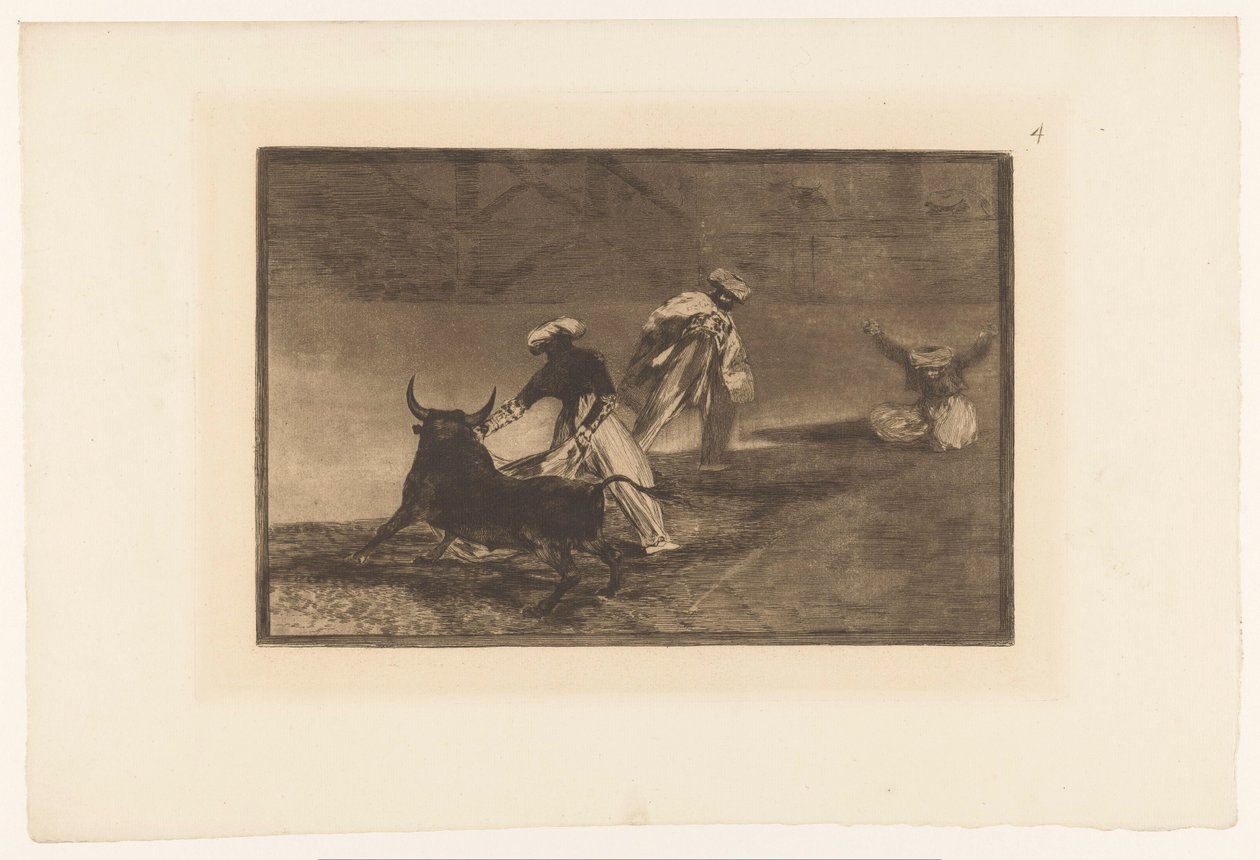 Tyrefægtere i en arena Capean otro encerrado Tyrefægtning (serietitel) La Taureaumachie (serietitel) La Tauromaquia (serietitel) af Francisco de Goya