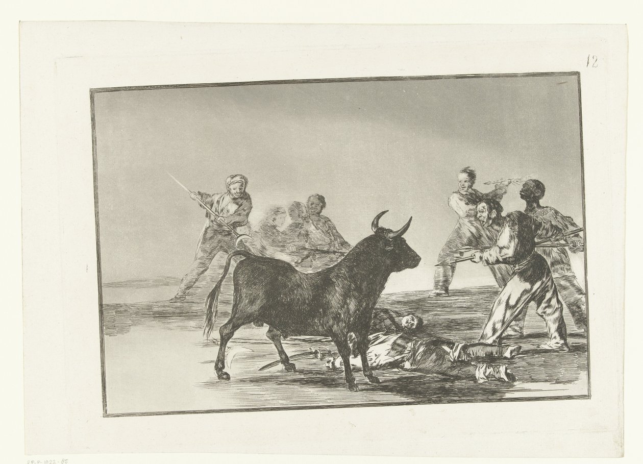 Stierenvechten rondon in stier Hukler slyngelen med spyd. halvmåner, banderillaer og andre våben Stierenvechten (serietitel) Tyrefægtning (serietitel) af Francisco de Goya