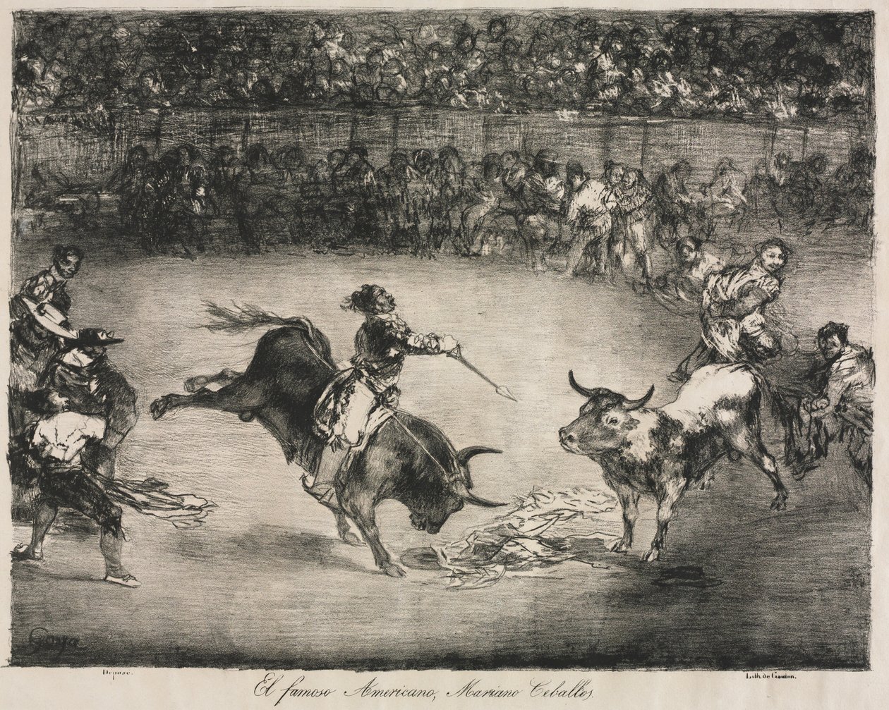The Bulls of Bordeaux: The Famous American, Mariano Ceballos, 1825. af Francisco de Goya