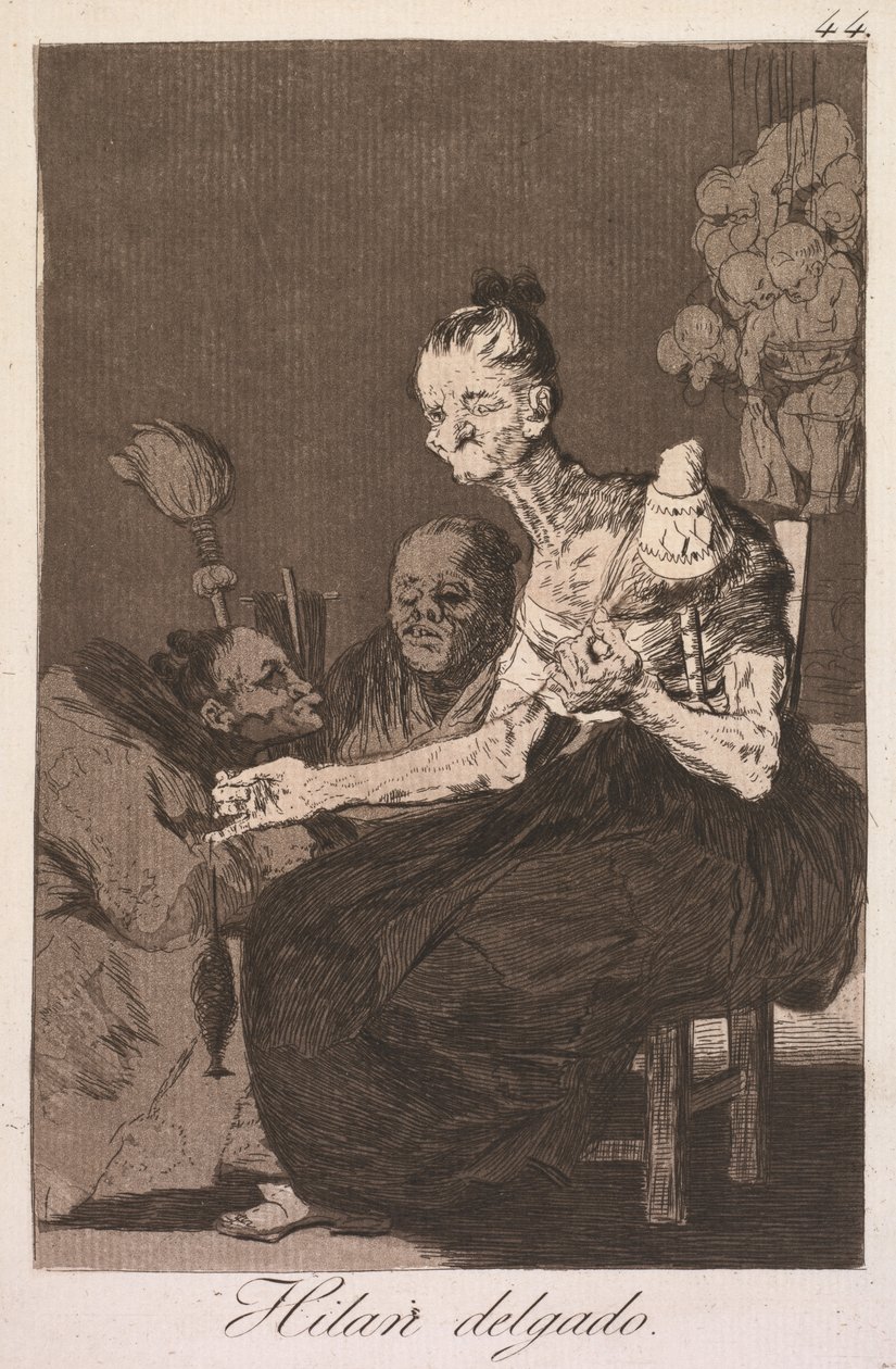 The Caprics: They Spin Finely Los Caprichos: Hilan Delgado, 1799. af Francisco de Goya
