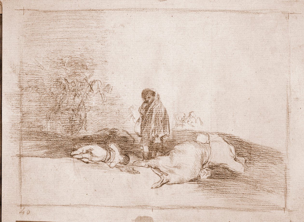 The Disasters of War: Ingen hjælper ham (forberedende tegning af Francisco de Goya
