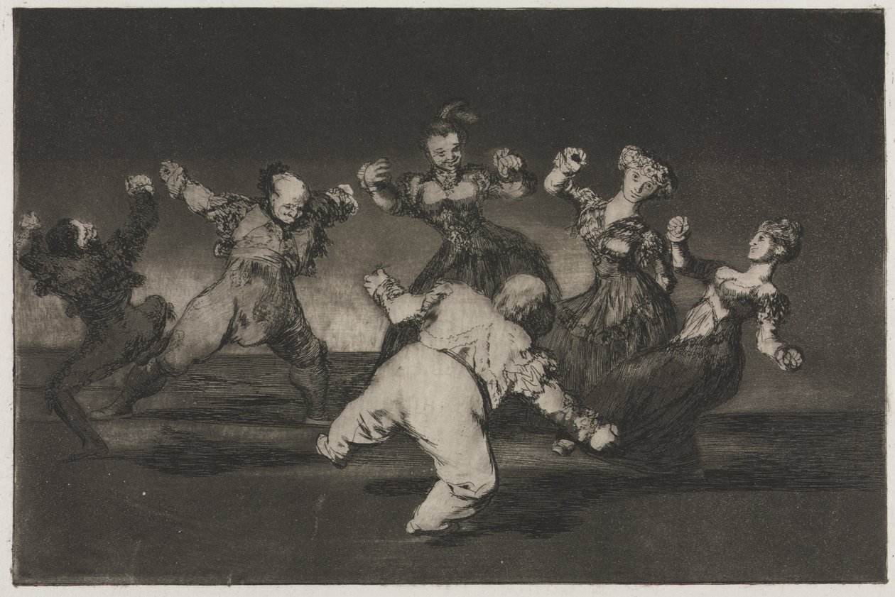 Ordsprogene: Hvis Marion vil danse, så må hun tage konsekvenserne, 1864. af Francisco de Goya