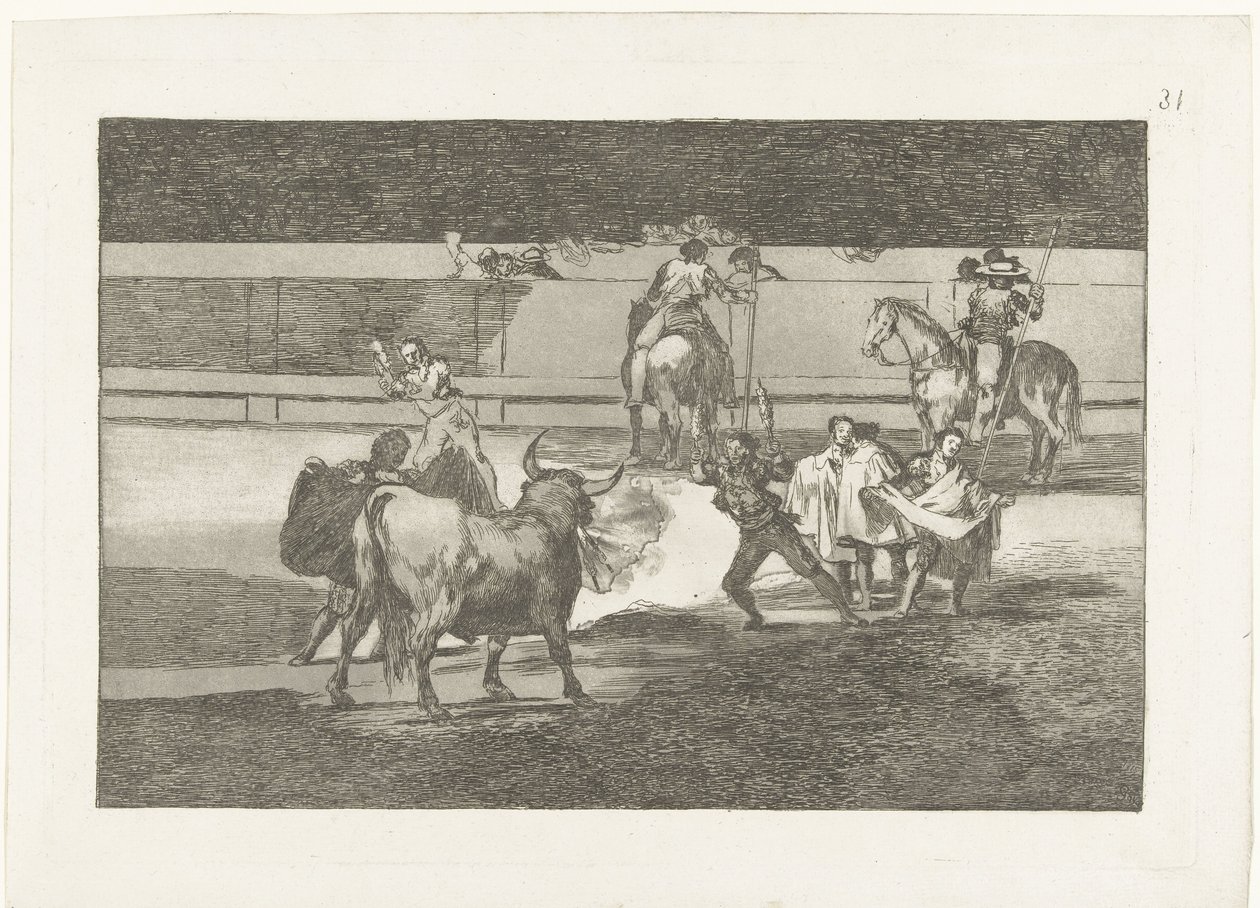Tyrefægter mødte brandende banderillas ildbånd Tyrefægtning (serietitel) Stierenvechten (serietitel) af Francisco de Goya