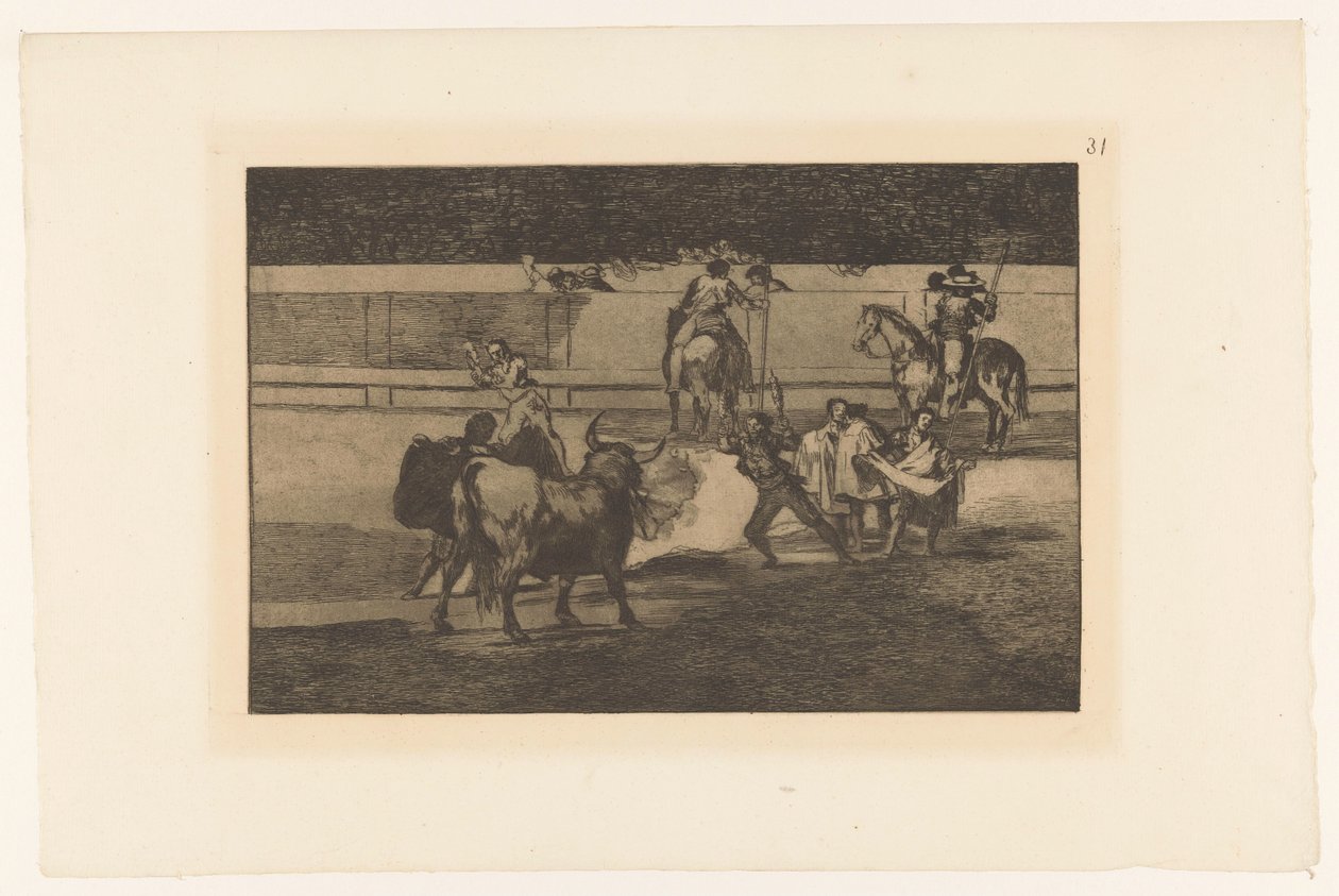 Tyrefægter mødte brandende banderillas ildbånd Stierengevecht (serietitel) La Taureamachie (serietitel) Tyrefægtning (serietitel) af Francisco de Goya