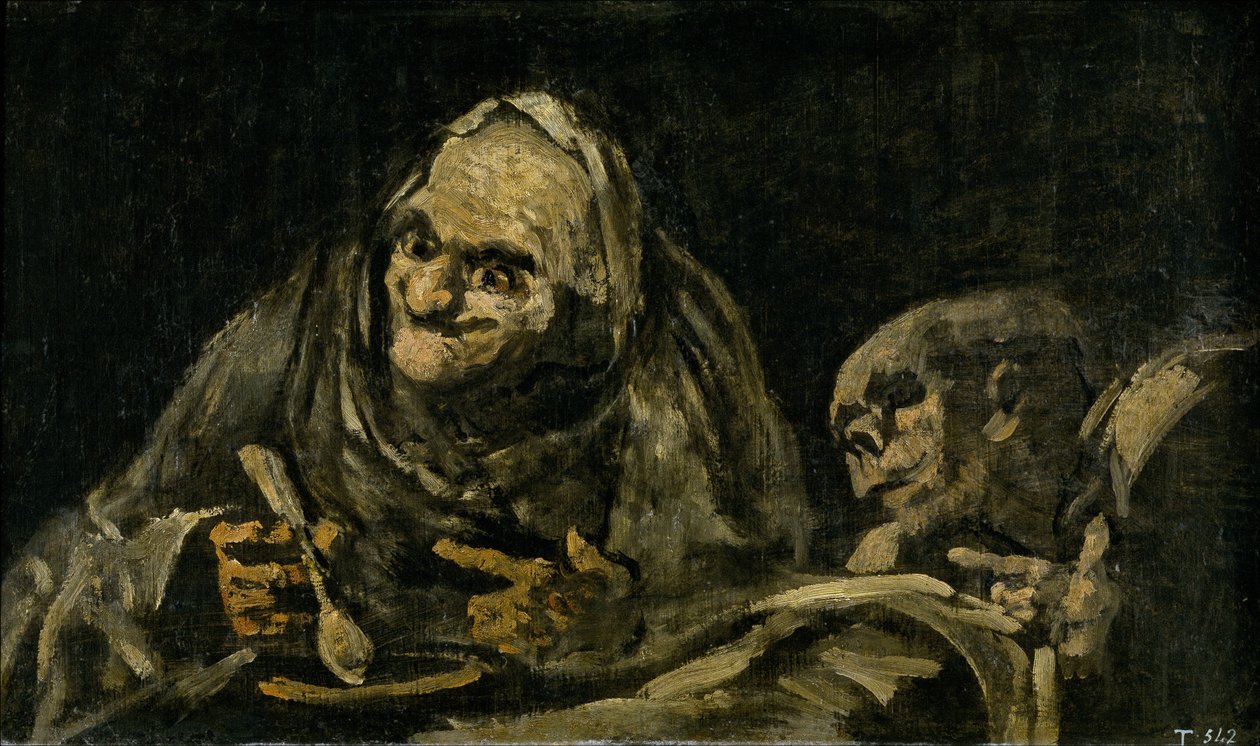 To gamle mænd spiser suppe The Witchy Brew af Francisco de Goya