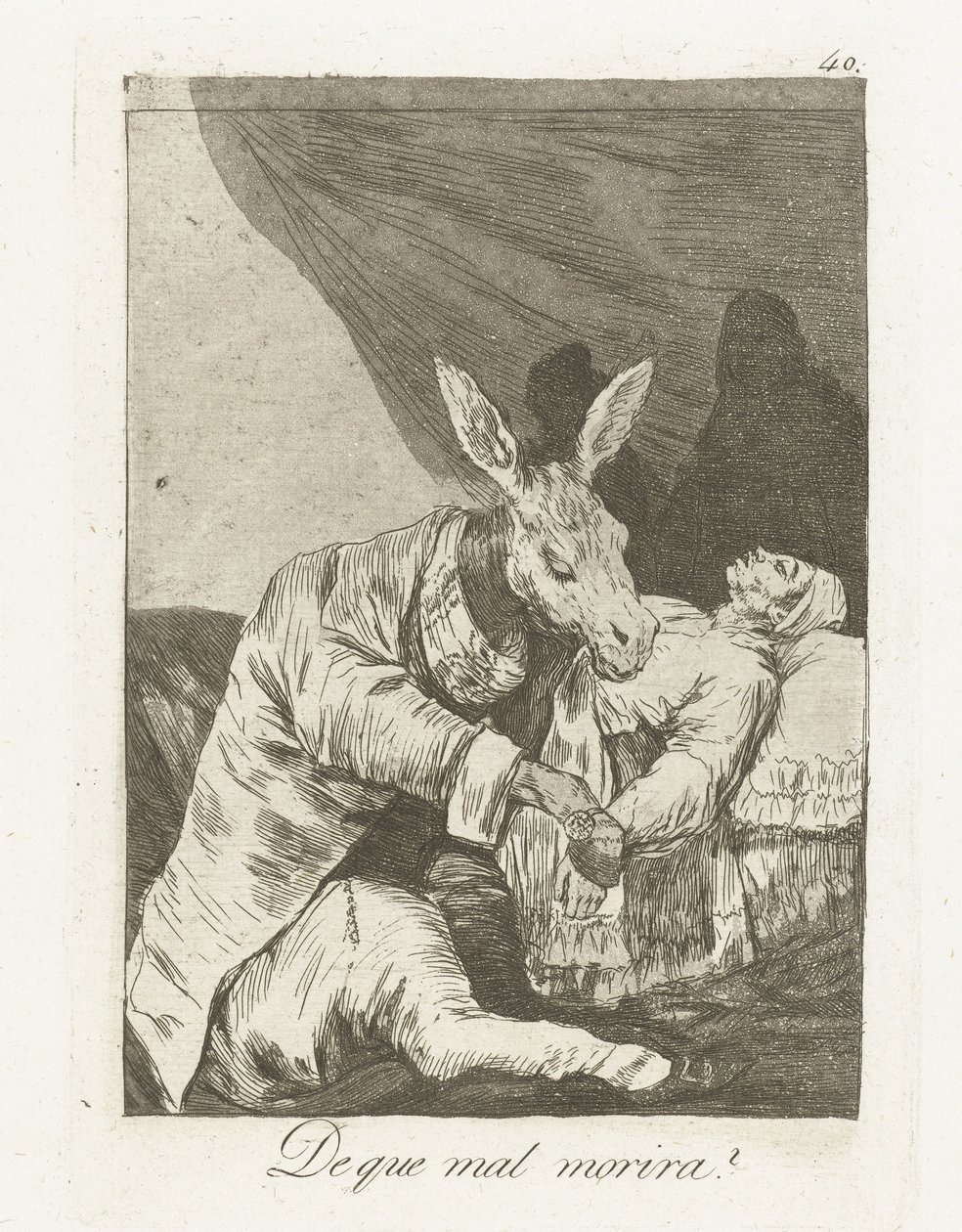 Hvad vil han dø af? Que mal morira? (titel på objekt) Los Caprichos (serietitel) af Francisco de Goya