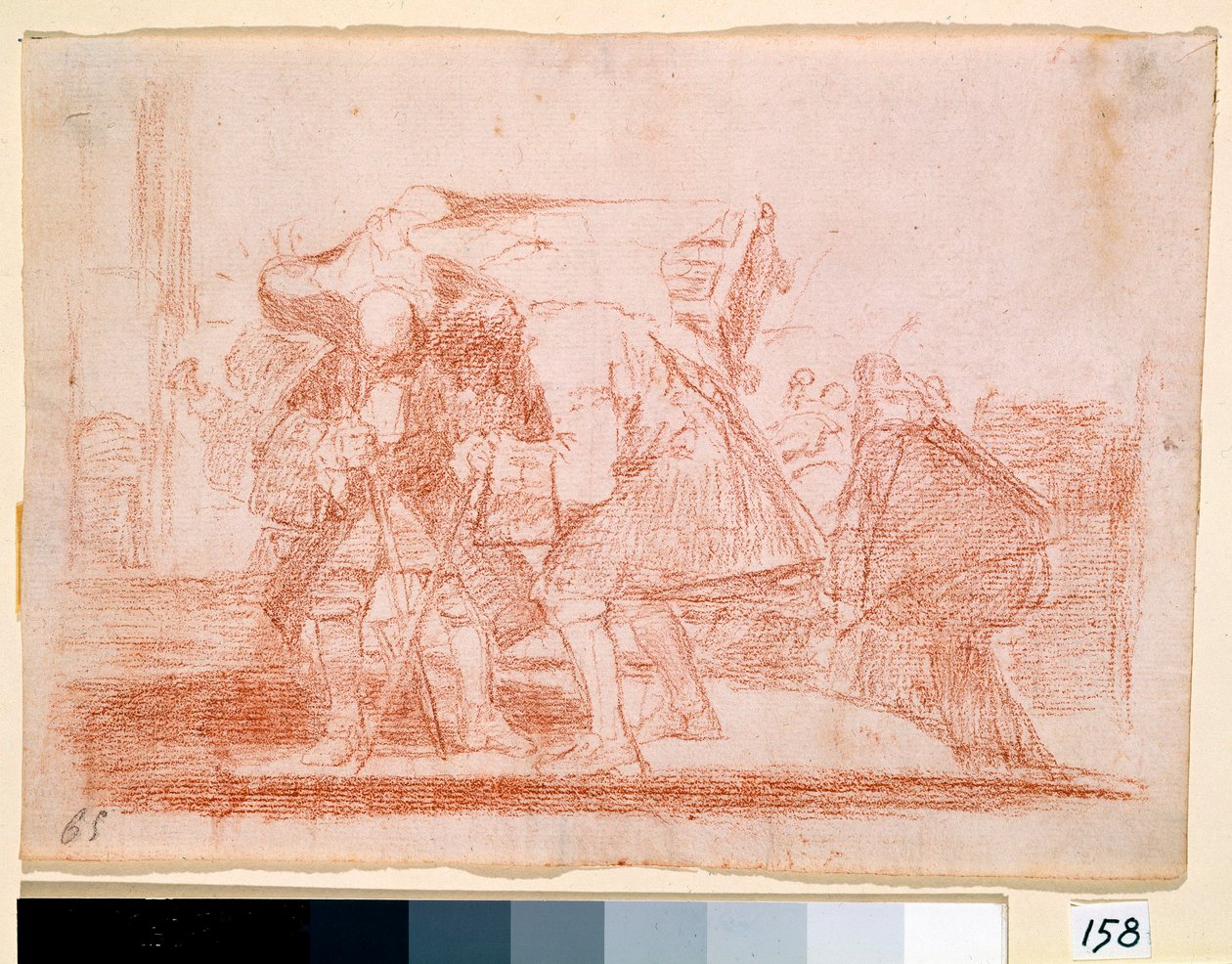 War Destres: ""Dette er ikke mindre"" Antiklerisk tryk på kulten af hellige ikoner. Forberedelsestegning med rød blyant til radering af Francisco de Goya y Lucientes (1746-1828). 1810-1812. Madrid. Prado Museum af Francisco de Goya