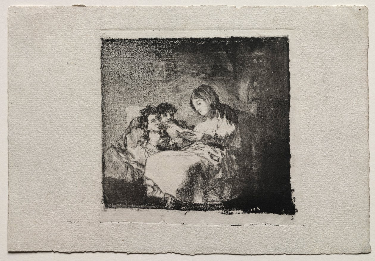 Kvinde læser for to børn, 1824-1825. af Francisco de Goya