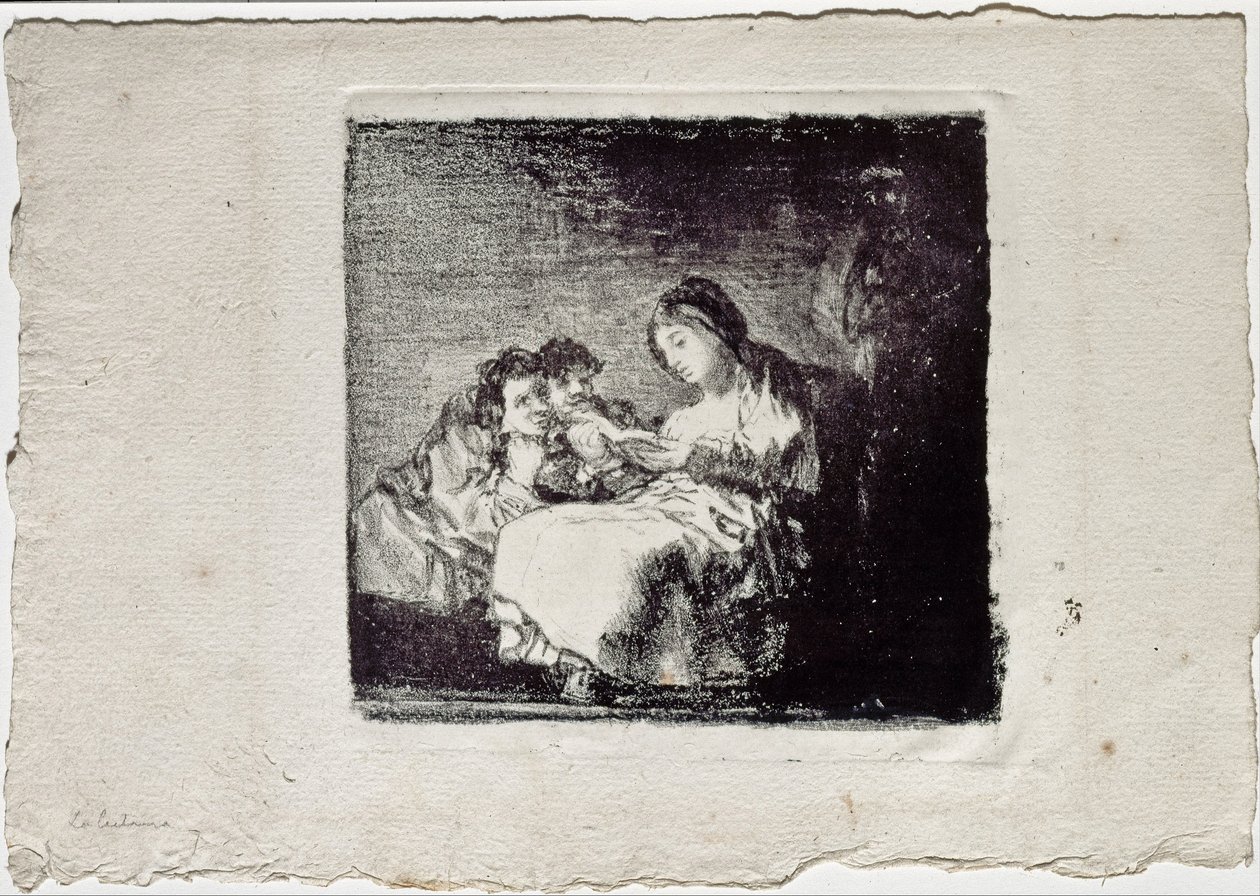 Kvinde læser for to børn La lectura, 1819-1825 af Francisco de Goya