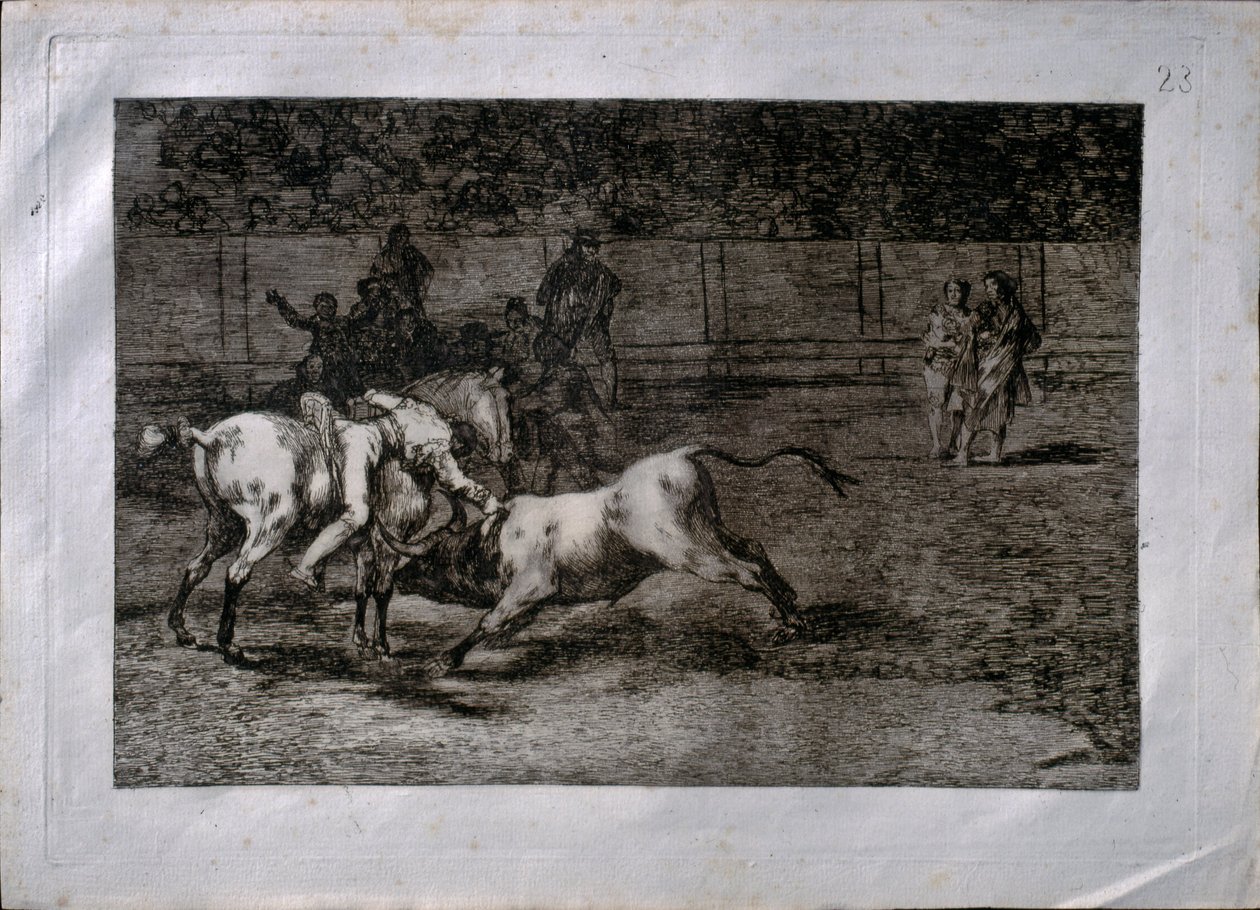 Mariano Ceballos, kaldet el Indio, dræber tyren fra hesteryg af Francisco de Goya