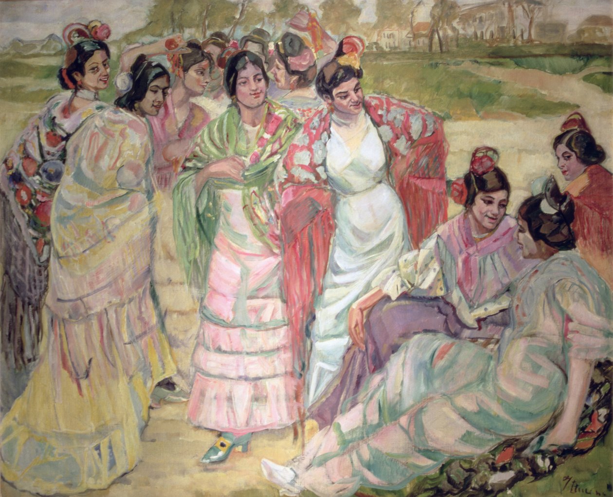 Kvinder med sjaler (olie på lærred) af Francisco de Iturrino