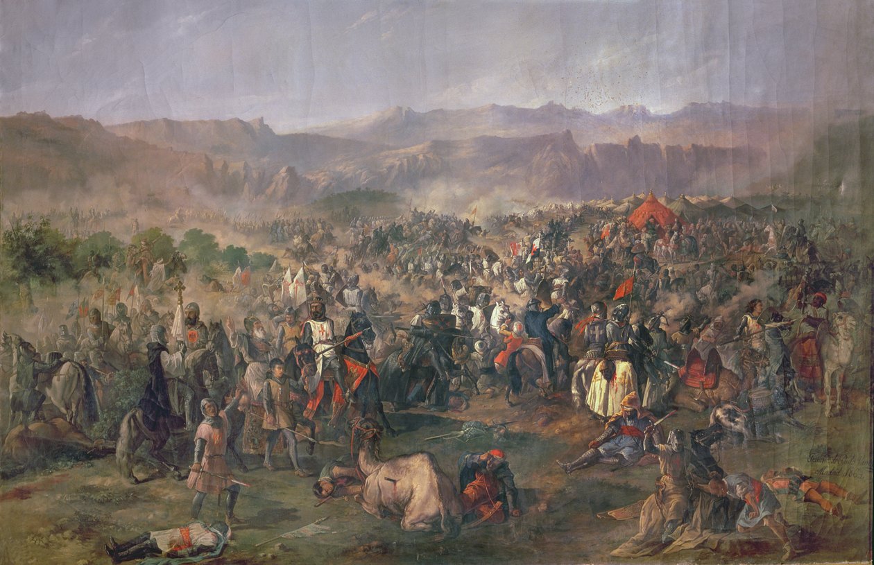 Slaget ved Las Navas de Tolosa, hvor kongerne af Castilien besejrer Almohaderne i 1212 (olie på lærred) af Francisco de Paula van Halen