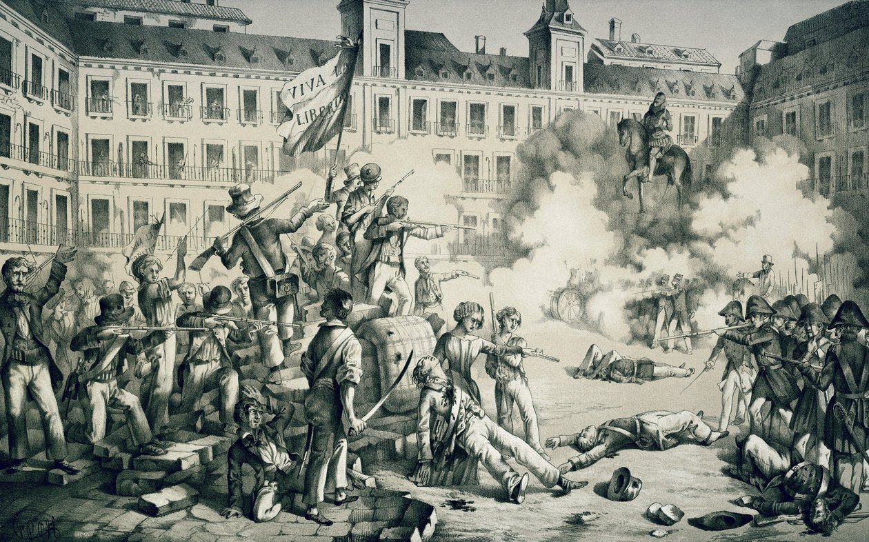 Den spanske revolution i 1854 (litografi) af Francisco de Paula van Halen