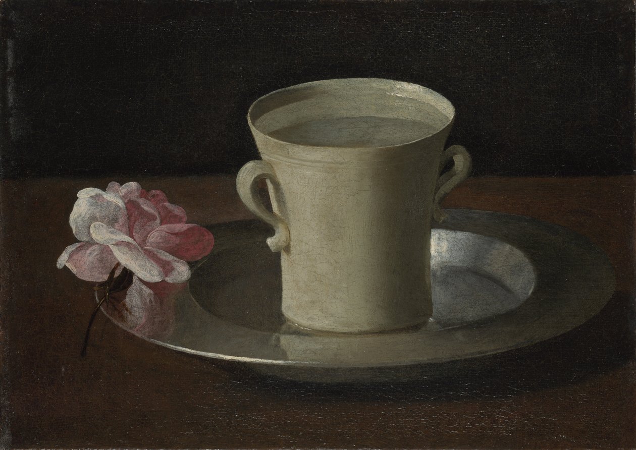 En kop vand og en rose, ca. 1630 af Francisco de Zurbaran