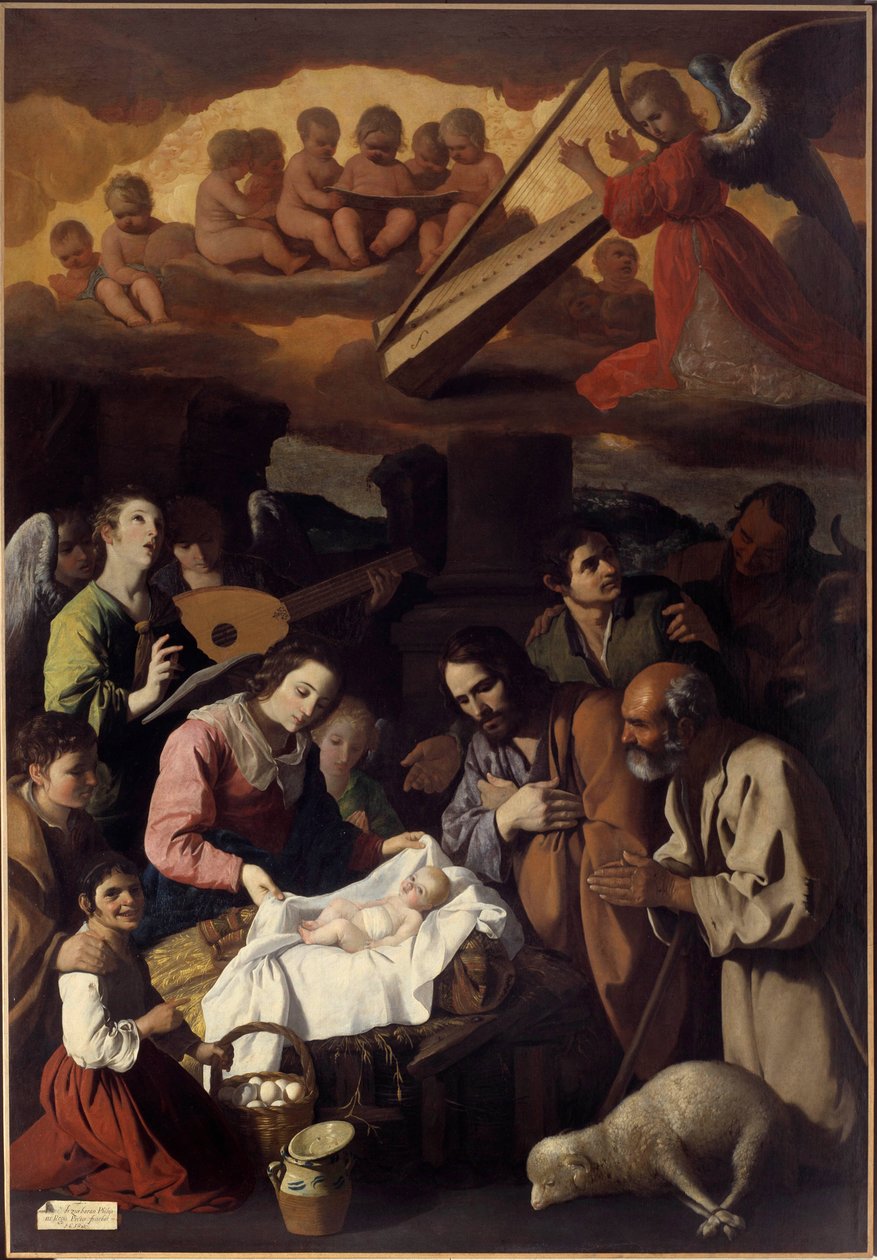 Tilbedelse af hyrderne Maleri af Francisco de Zurbaran (1598-1664) 1600-tallet søn. 2,67 x 1,85 m. Grenoble. Museum for Skønne Kunster af Francisco de Zurbaran