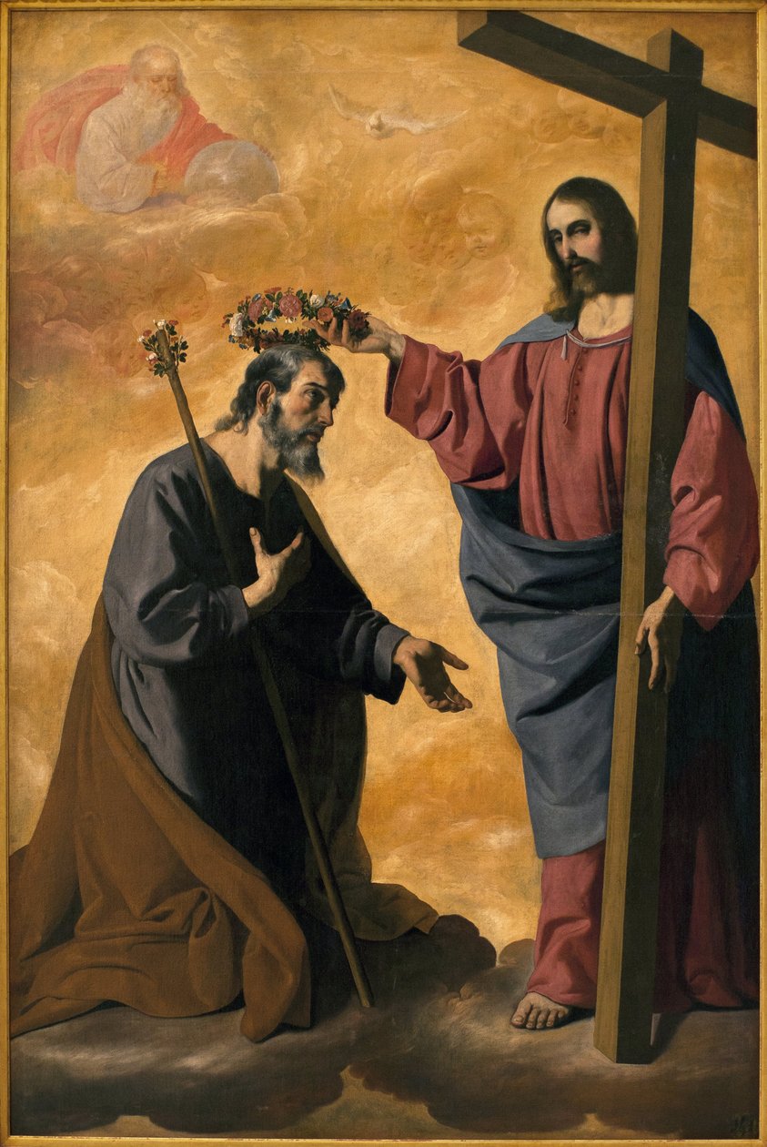 Kristus galer Sankt Josef. Maleri af Francisco de Zurbaran (1598-1664), olie på lærred, ca. 1640. Museum of Fine Arts i Sevillle, Spanien. af Francisco de Zurbaran