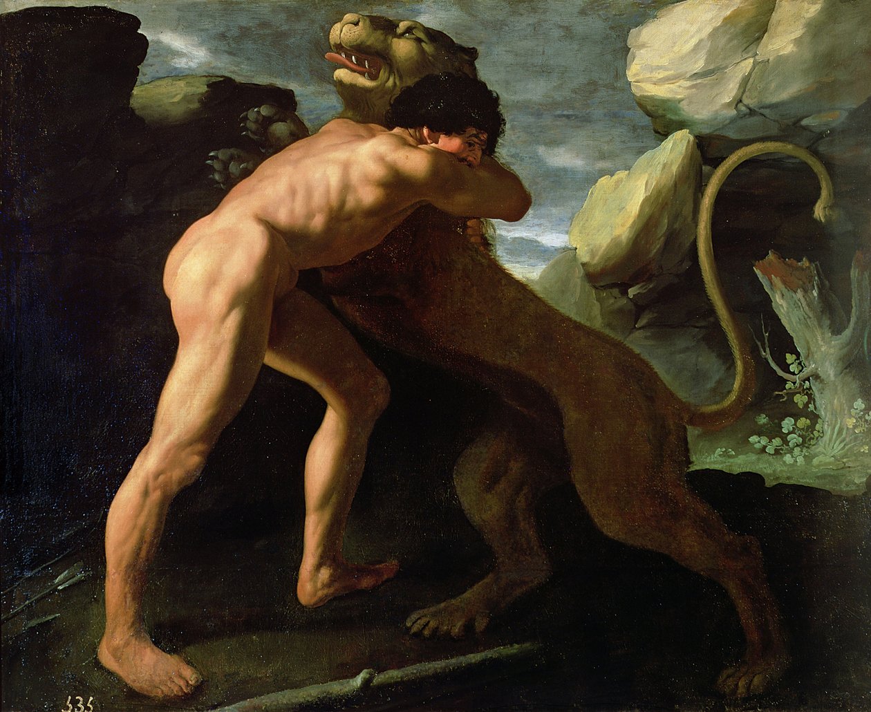 Hercules kæmper med Nemean-løven af Francisco de Zurbaran