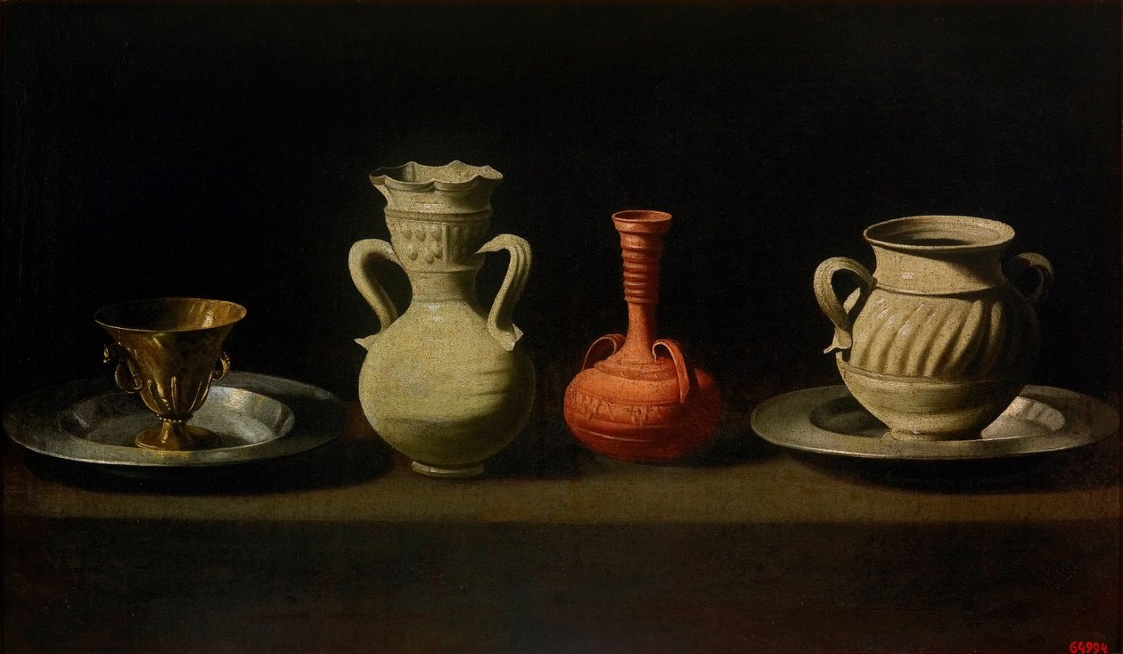 Nature morte aux quatre containere - Stilleben med fire fartøjer - Zurbaran, Francisco, de (1598-1664) - Mellem 1633 og 1664 - Olie på lærred - 47x79 - Museu Nacional d