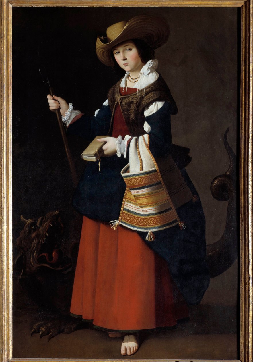 Stående portræt af Saint Margaret of Antioch of Pisidia eller Saint Marine Maleri af Francisco de Zurbaran (1598-1664) 1630 Søn. 1,63 X 1,05 m London, National Gallery - Portræt i fuld længde af St. John the Baptist. Margaret af Antiochia (af Pisidien) ell af Francisco de Zurbaran