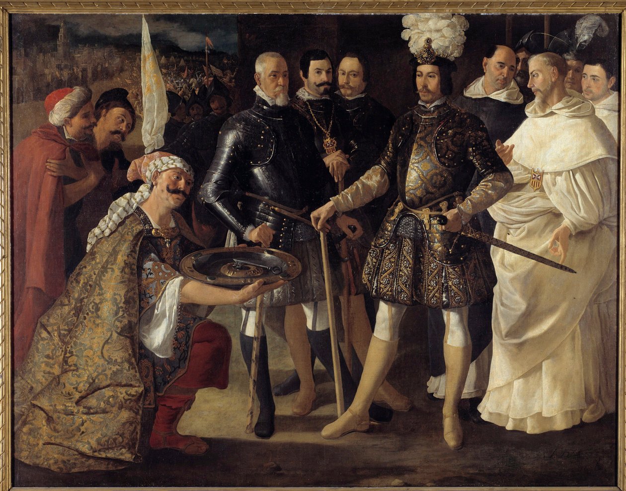 Reconquista: "" Overgivelsen af Sevilla før Ferdinand III, konge af Castilla og Leon"" maurerne overrakte byens nøgler til kongen af Castilla d. 22/12/1248. Maleri af Francisco de Zurbaran (1598-1664) 1634.søn. 157,5x208,2 cm Privat samle af Francisco de Zurbaran