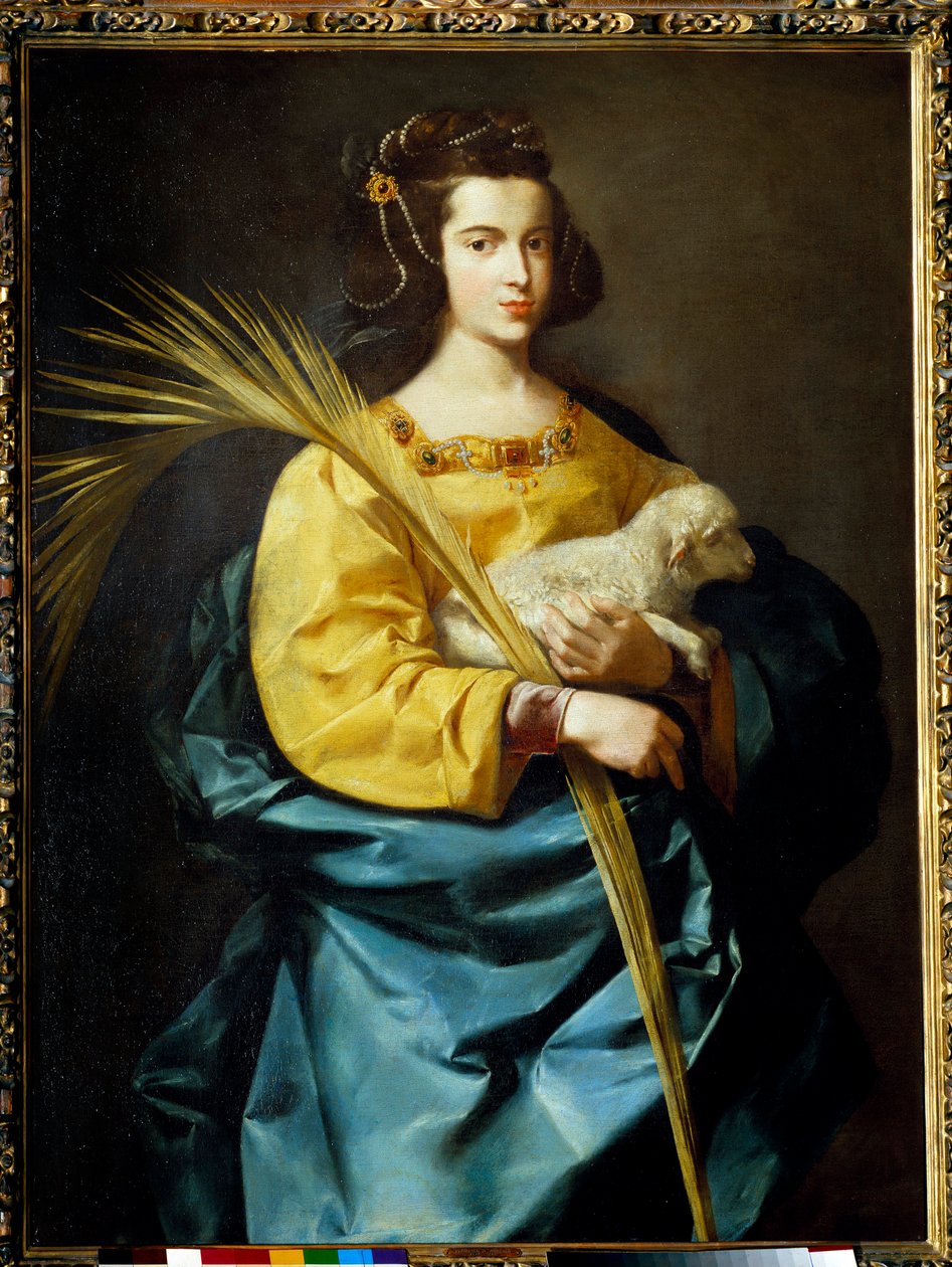 Repræsentation af Saint Agnes maleri af Francisco de Zurbaran (1598-1664) (ec.esp.) Privee Collection fra det 17. århundrede. af Francisco de Zurbaran