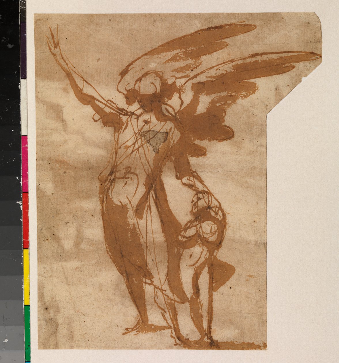 Skytsengle, der går med et barn, recto, 1600-tallet af Francisco the Younger Herrera