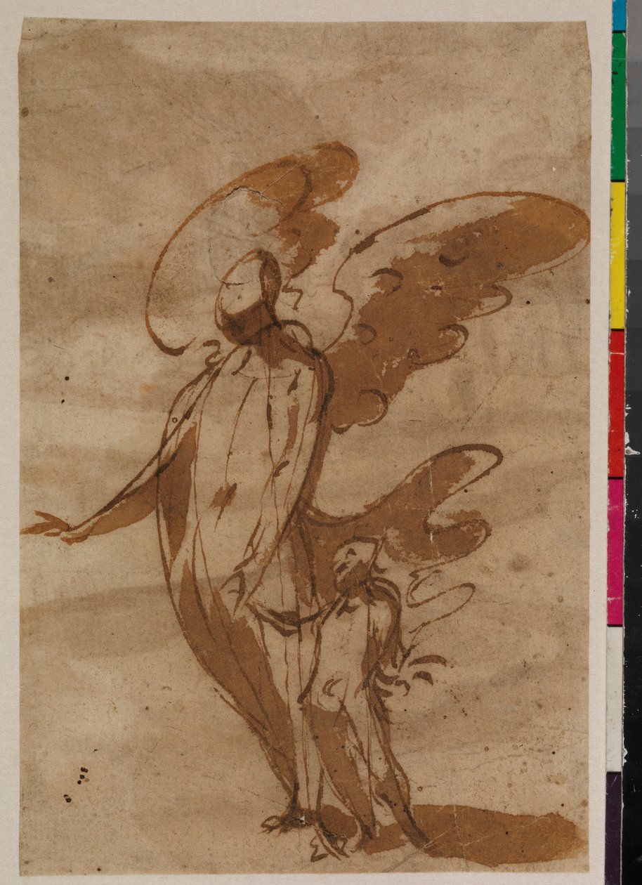 Skytsengel, der går med et barn, recto, 1600-tallet af Francisco the Younger Herrera
